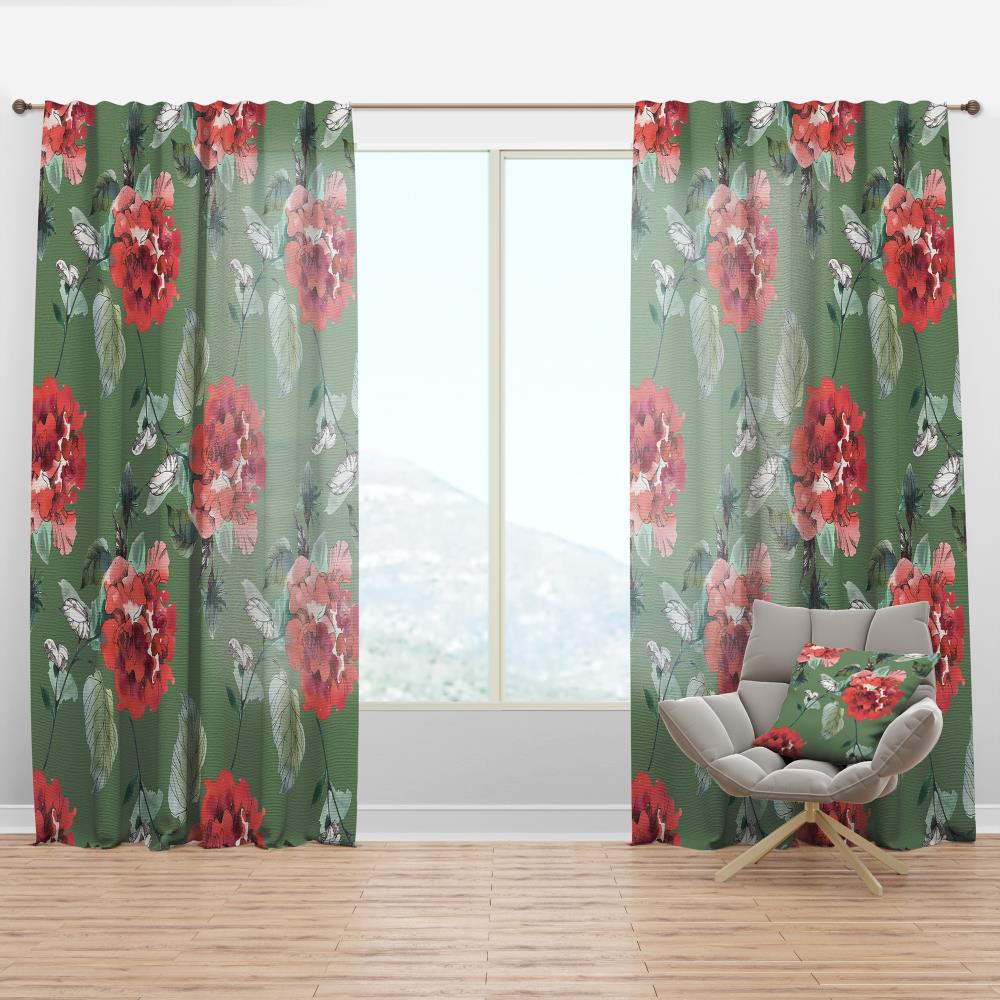 Green and Coral Floral Linen Fabric, Chinoiserie, Curtains and Blinds, Gypsy Floral