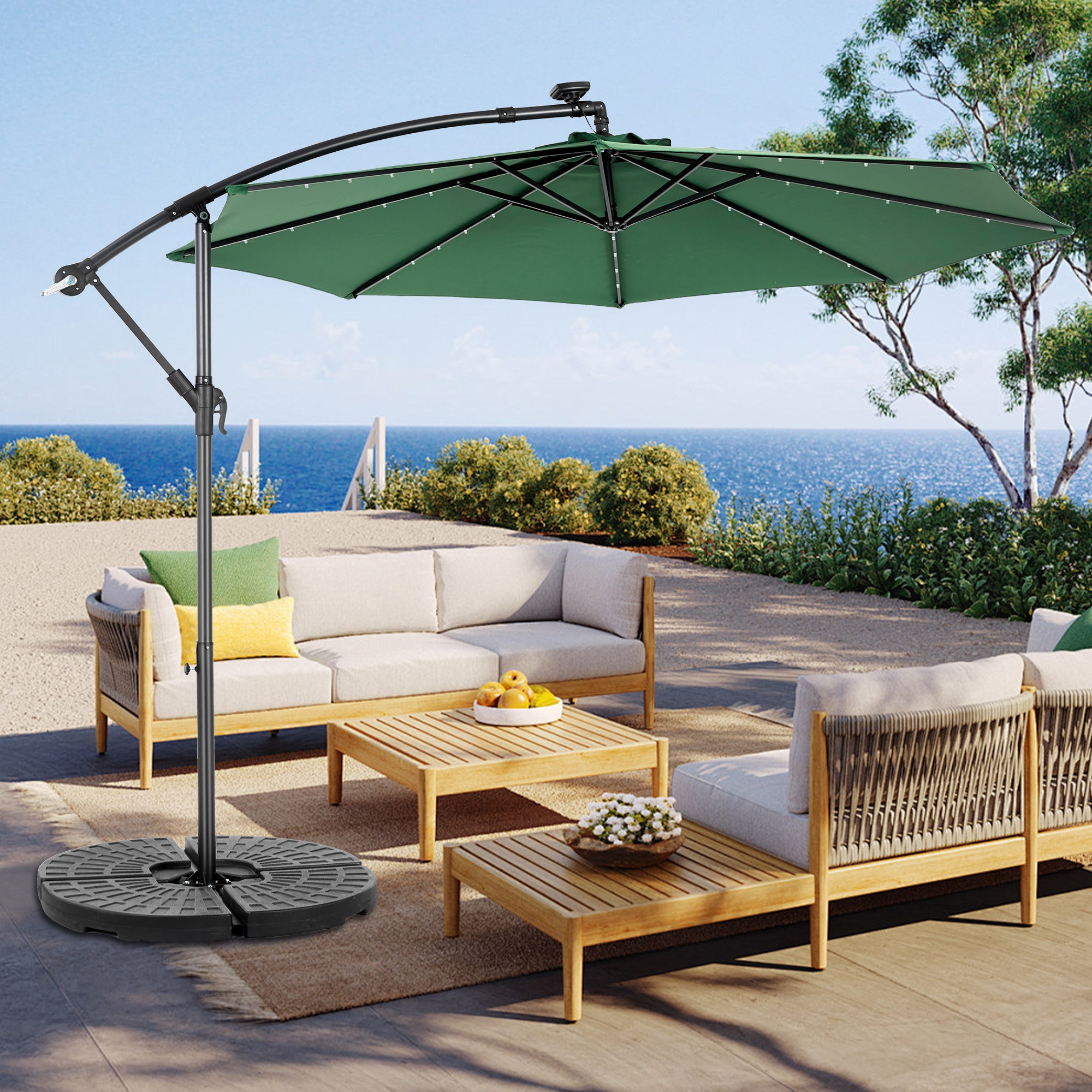 LOVMOR SF-Y-W640P234518 10ft Solar LED Offset Hanging Market Patio Umbrella in Dark Green