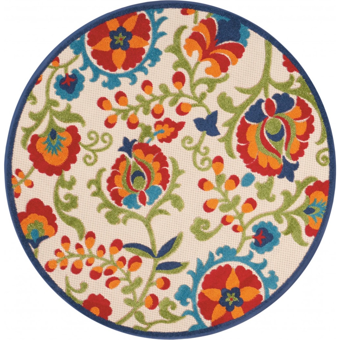 HomeRoots 4000384792 4 x 4 (ft) Polypropylene Multicolor Round Indoor/Outdoor Floral Area rug