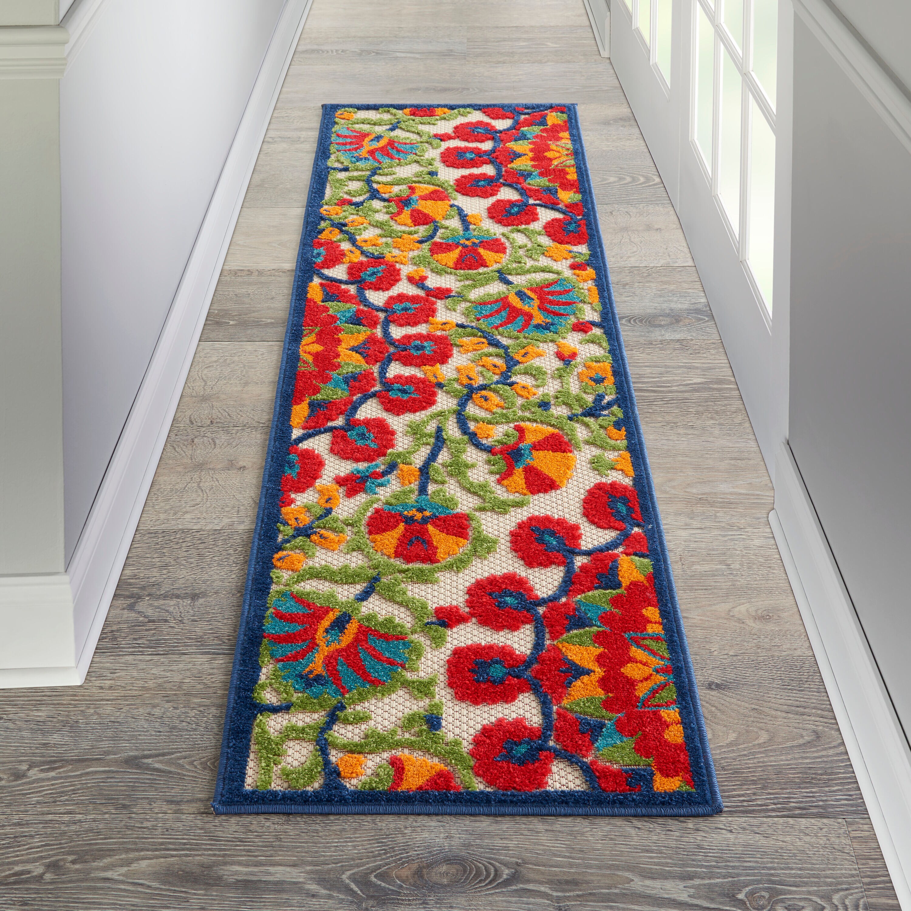 Nourison 99446760449 Aloha 2 x 6 (ft) Loomed Polypropylene Red/multicolor Irregular Indoor/Outdoor Abstract Tropical Runner rug