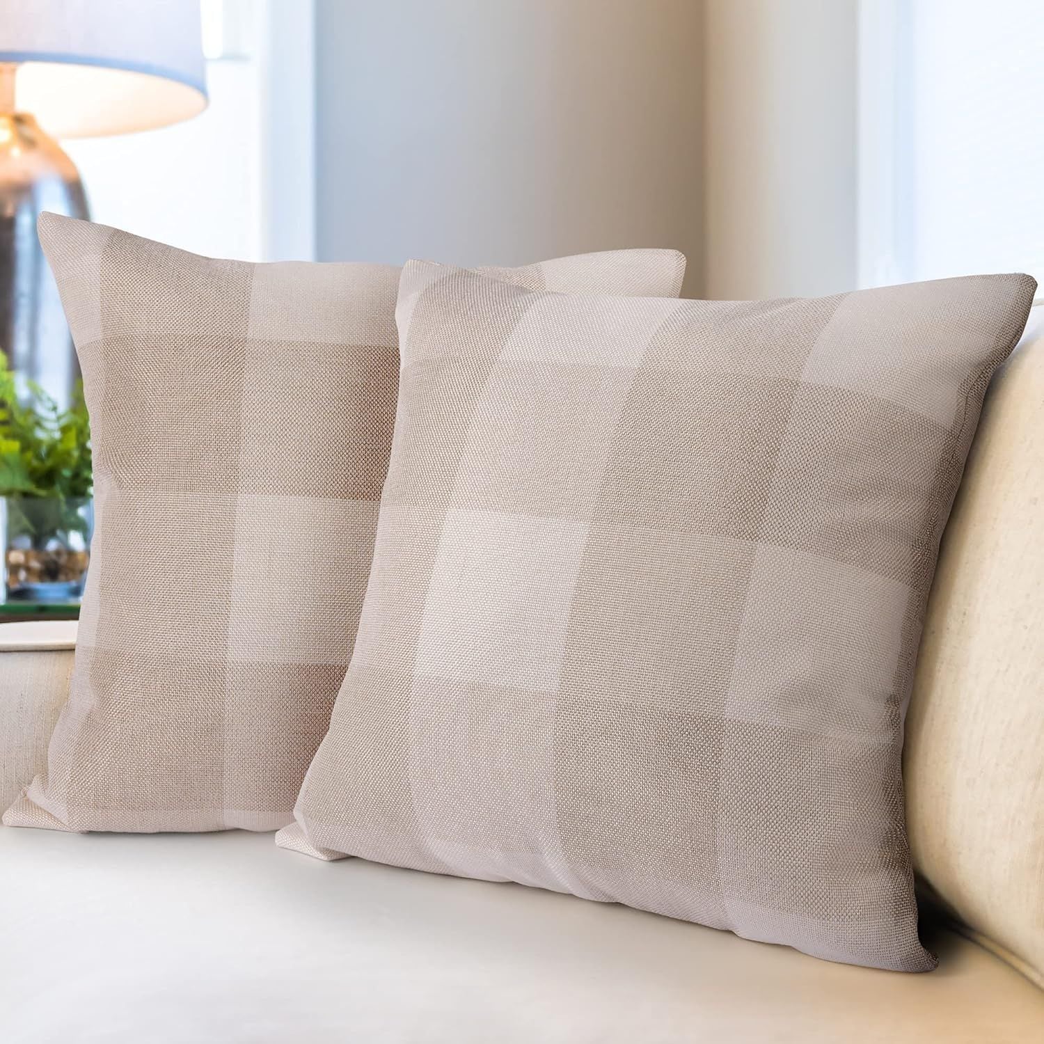 Zulay Kitchen 2 Pack 16 x 16 Inch Buffalo Plaid Pillow Covers