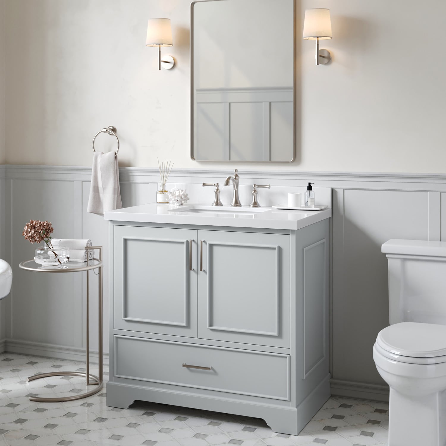 ARIEL M037SWQRVOGRY Stafford 36-in Gray Undermount Single Sink Bathroom Vanity with Pure White Quartz Quartz Top