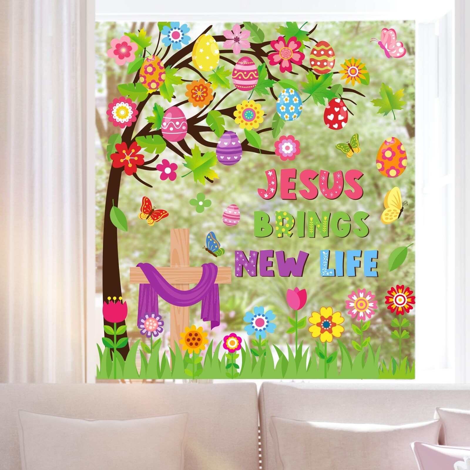 LAIFUCAM 6 Sheet Christian Easter Window Clings Reusable Double Sided ...