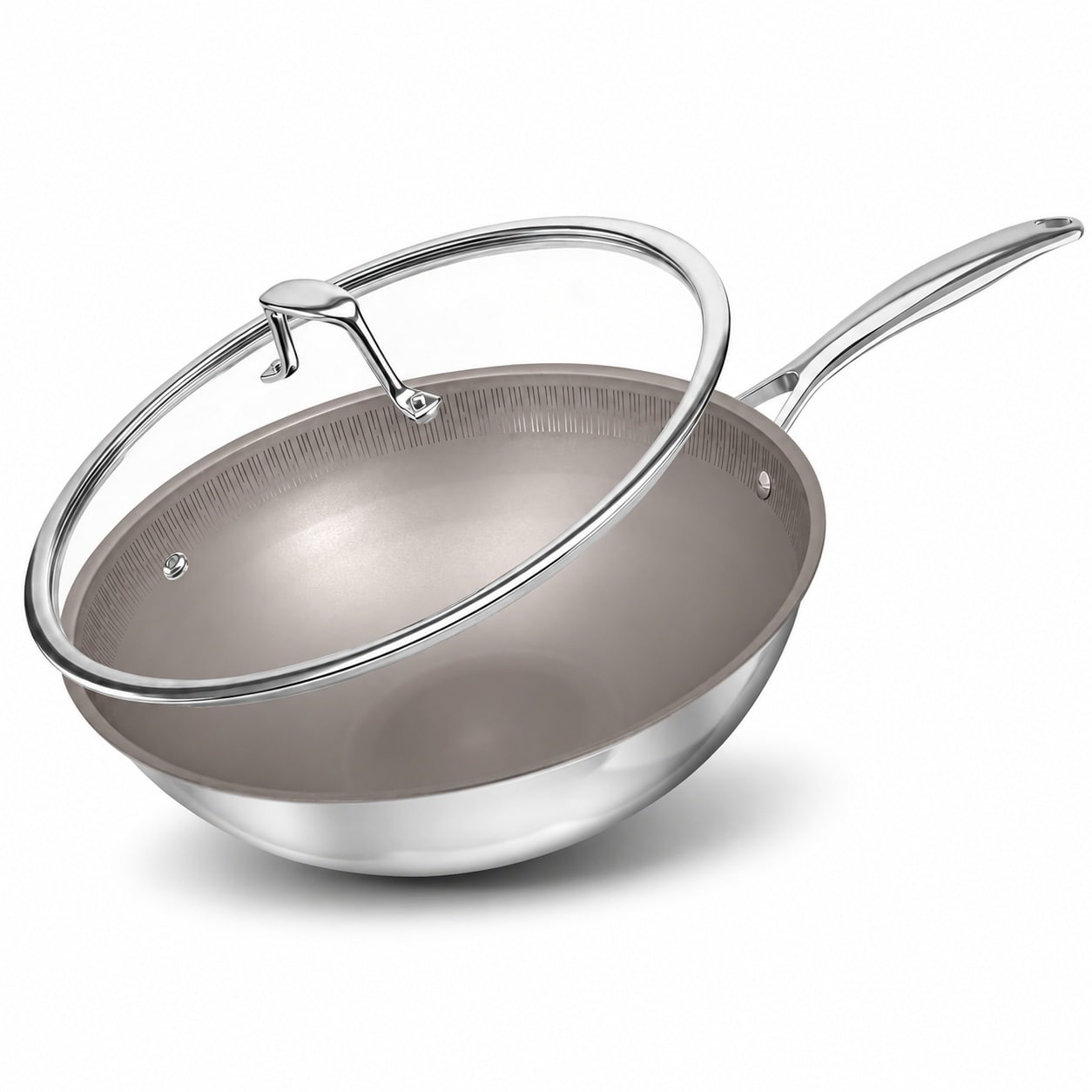 Aoibox  Tri Ply Titanium Nonstick Wok Pan with Lid 12 in PFAS Free Induction Compatible Dishwasher Safe Stir Fry