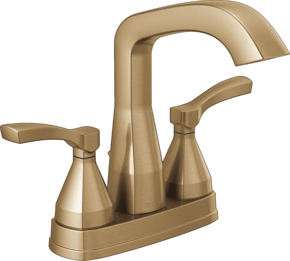 Delta 25776-CZ-PR-MPU-DST Stryke Lumicoat Champagne Bronze 4-in centerset 2-handle WaterSense High-arc Residential Handle Bathroom Sink Faucet with Drain