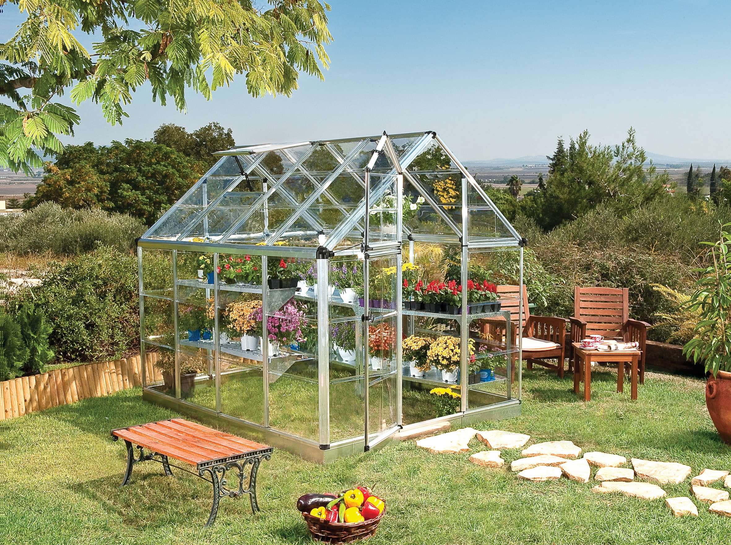 Canopia by Palram 701273 Snap and Grow 8-ft L x 6-ft W x 7-ft H Silver Frame/Clear Panels Greenhouse Kit