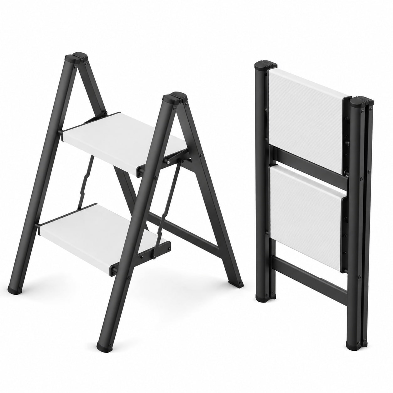 SenQWFa 2 Step Ladder Folding Step Stool with Wide Non Slip Aluminum Pedals Stable and Portable 330 Pounds Capacity for Home Kitchen Office #LDC0817C012