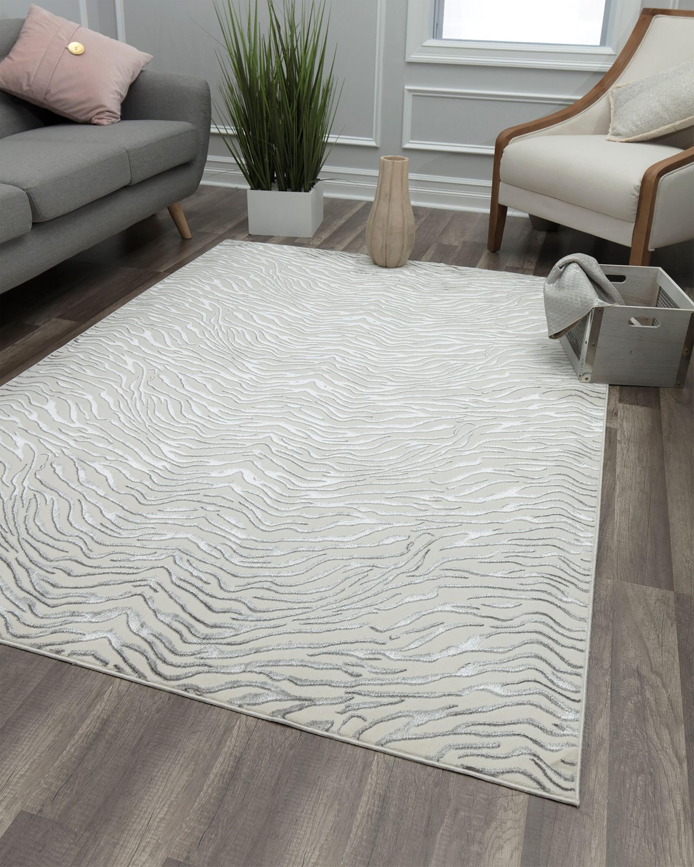 Rugs America Hazel 5 X 7 (ft) White Tiger Indoor Animal Print Farmhouse ...