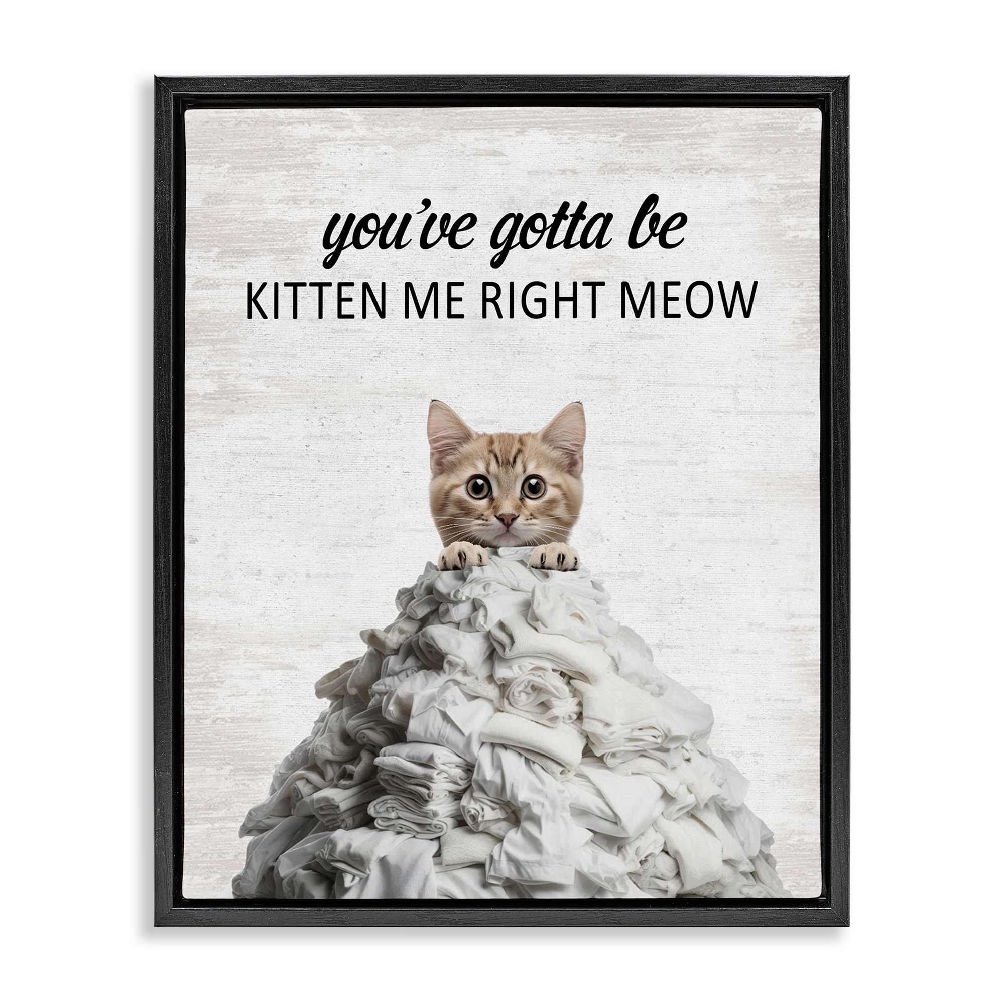 Stupell Industries BS-881-FFB-16X20 Kitten and Laundry Pile Black Framed Floater Canvas Wall Art By Lettered and Lined 17 x 21