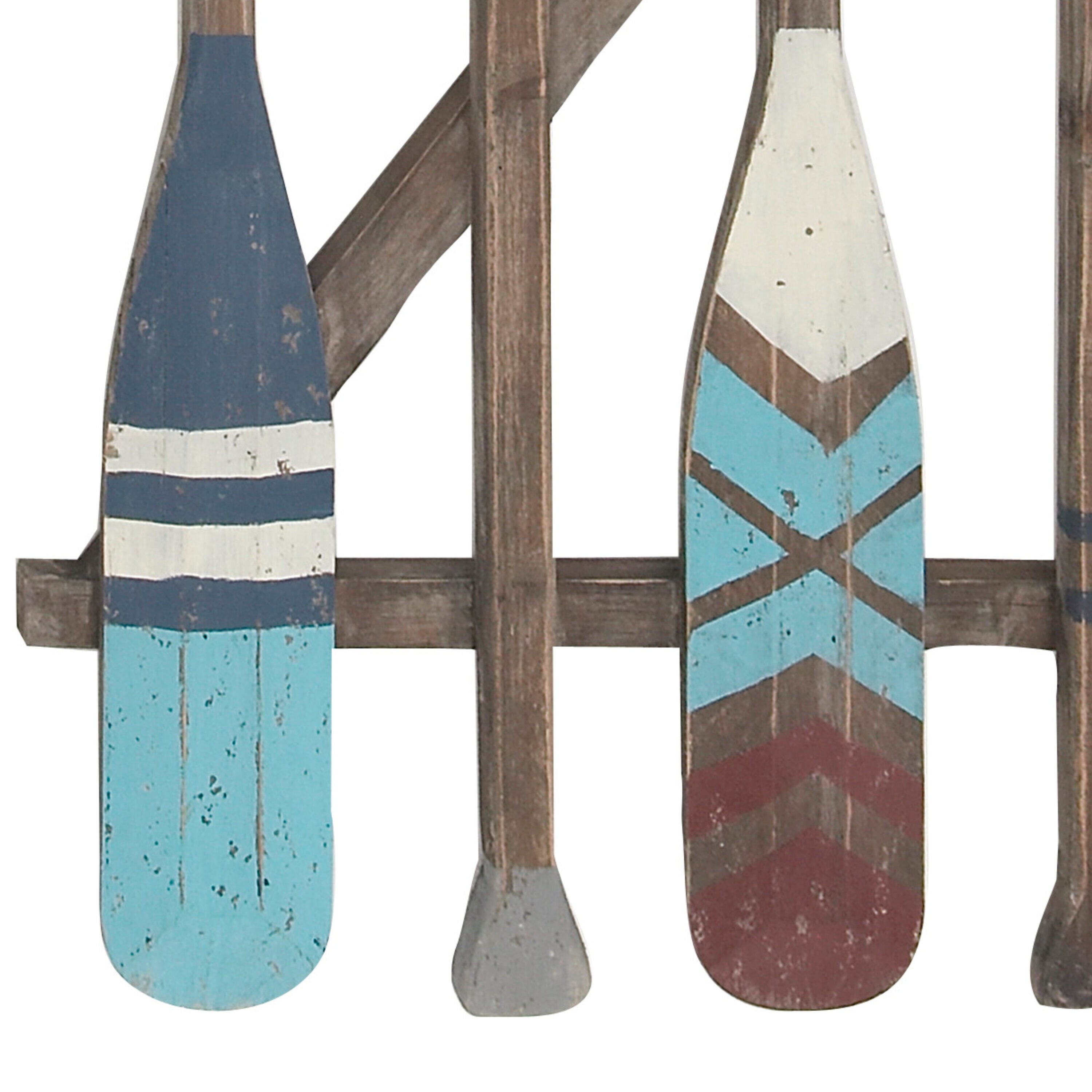 Brown and Blue Fir Wood Canoe Oar Wall Decor