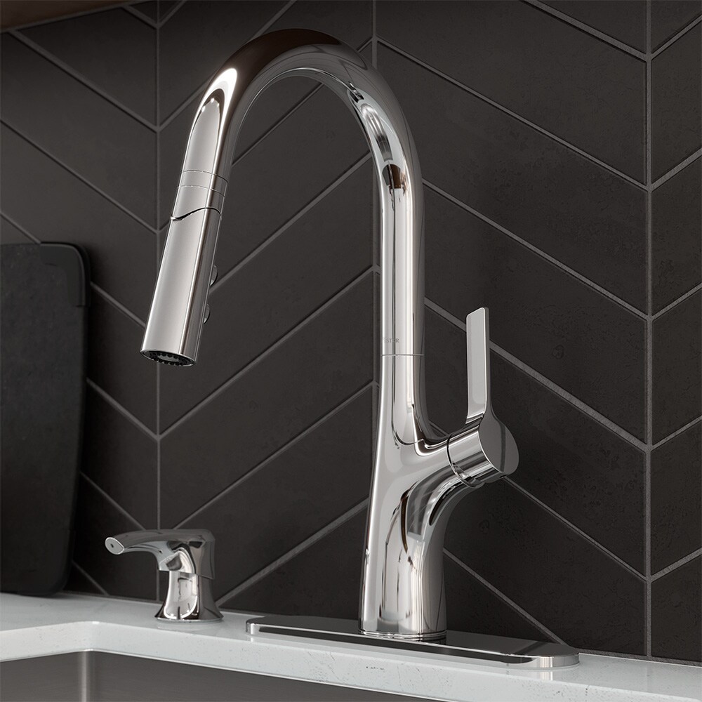 Pfister F-529-7CLOC Ceylon Polished Chrome Single Handle Deck-mount Pull-down Kitchen Faucet with Sprayer ( Deck Plate Included ) (Soap Dispenser Included)