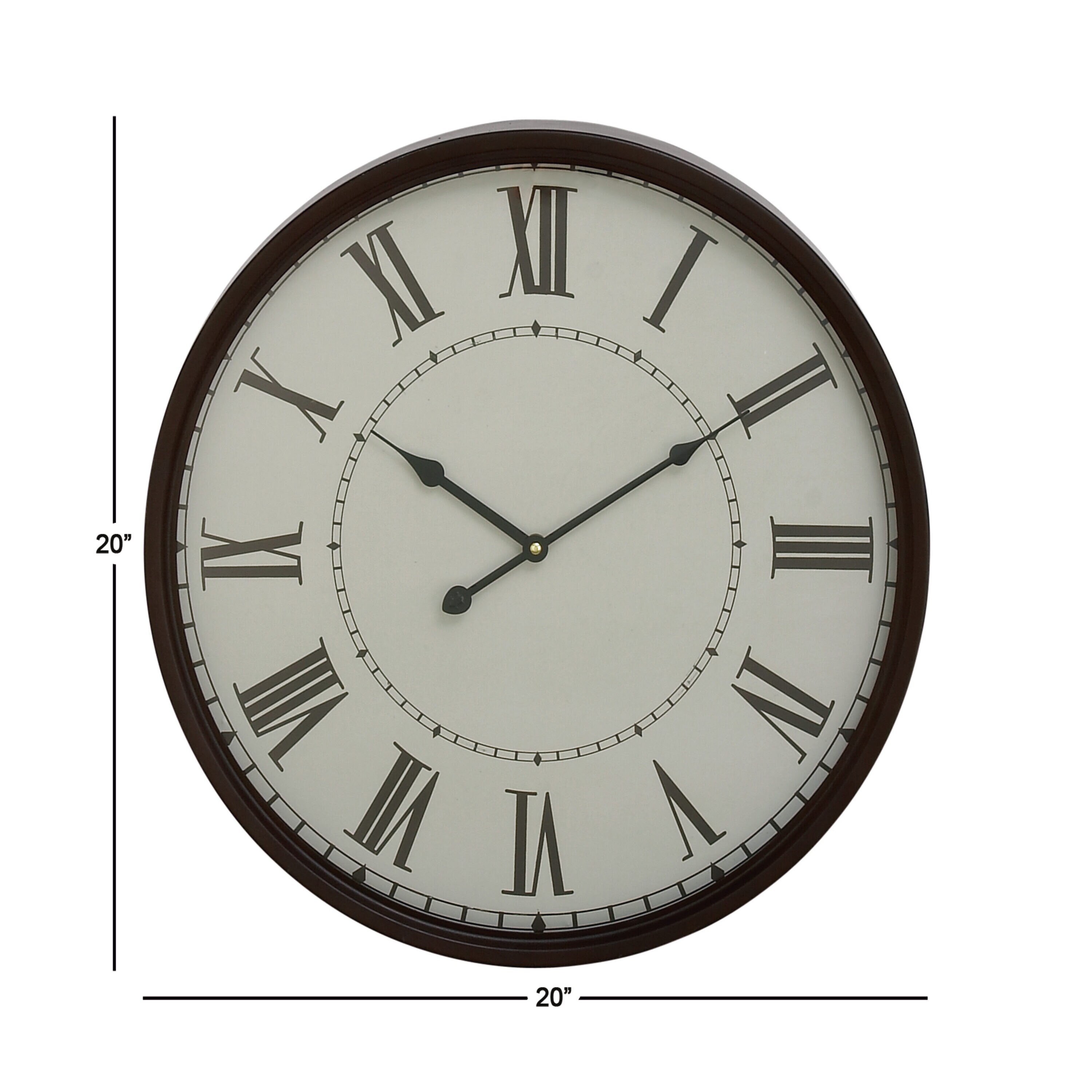 20" White and Brown Metal Round Wall Clock
