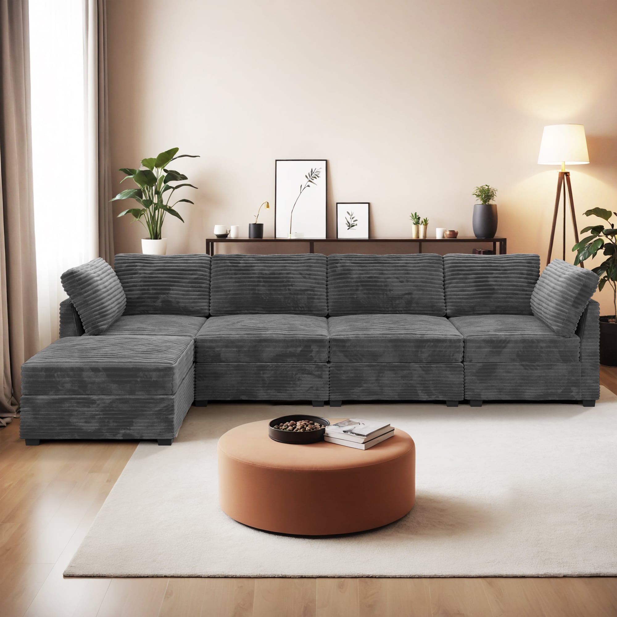 Ovios OYOYO910-A 130.7-Inches Modern Gray Sectional