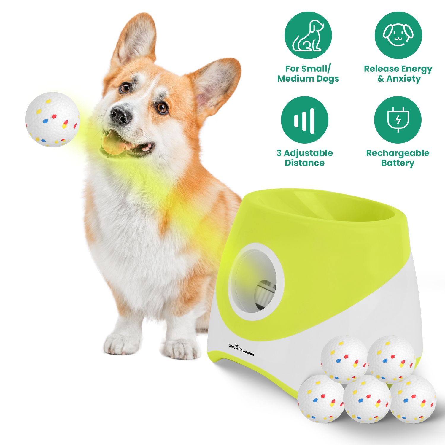 JUSHUA - Automatic Dog Ball Launcher Rechargeable Interactive Pet Ball Thrower for Small Medium D...