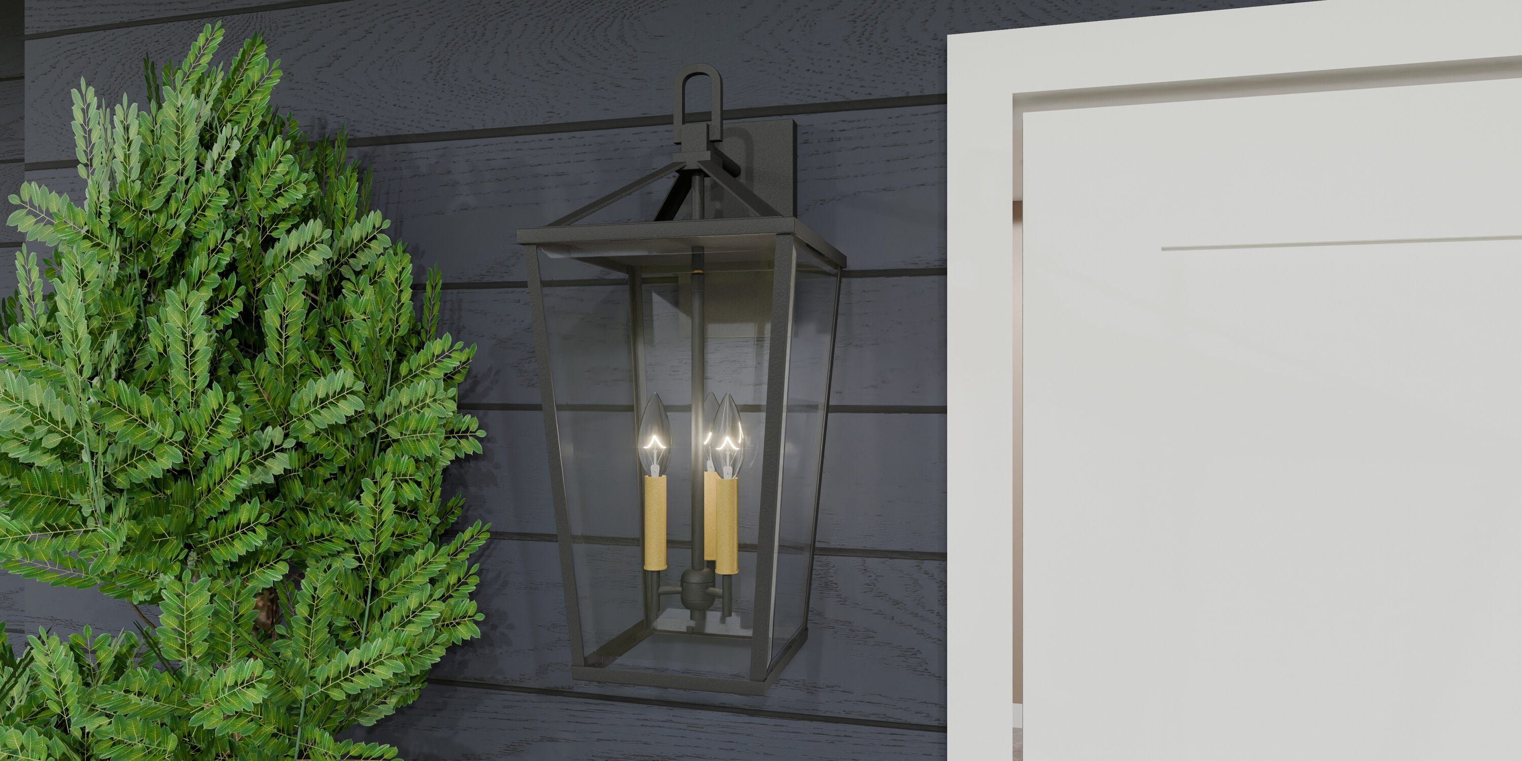 Matte Black and Gold 3-Light Outdoor Wall Sconce