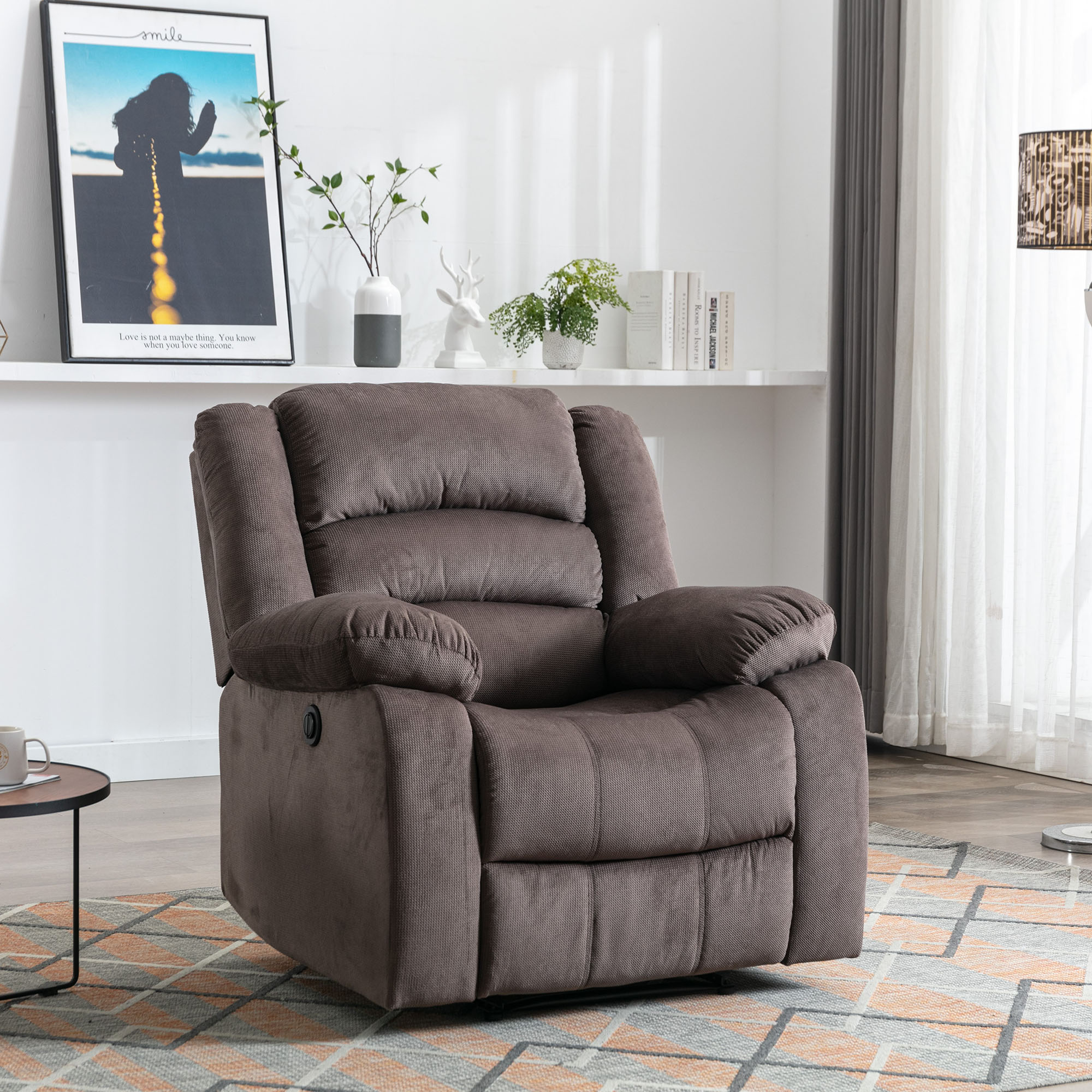 CASAINC WF-MMER-005 BROWN Gray Velvet Powered Reclining Recliner with Lift Assistance