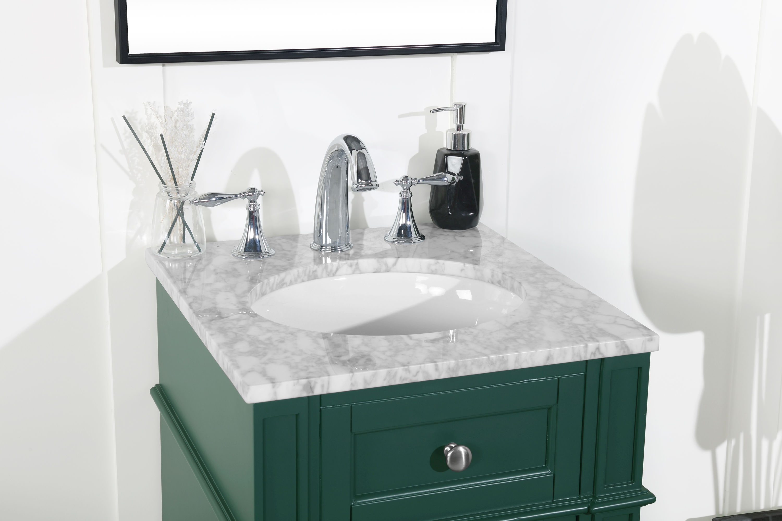Green Single Sink Vanity with Carrara Marble Top, 18"