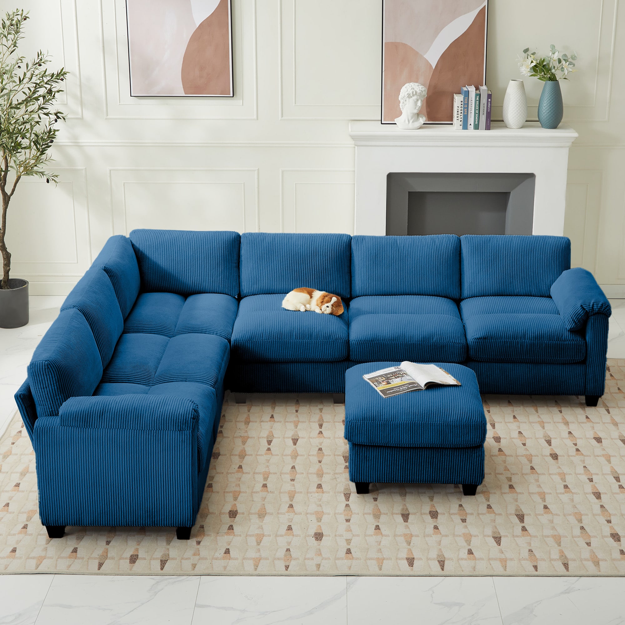 JEAREY DSRSF-DKH-SR Couch 115-in Modern Blue 6+ -seater Reclining Sectional