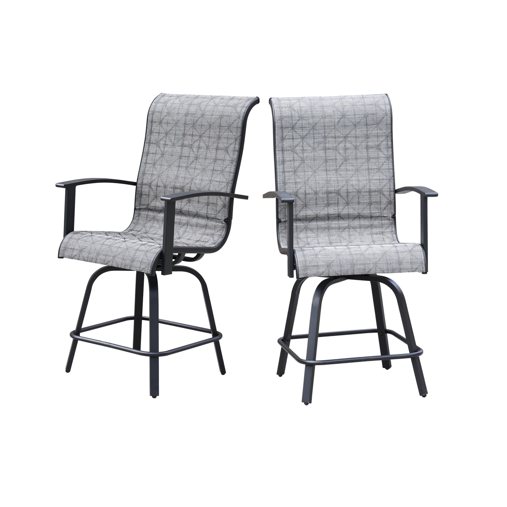 Clihome CL-62 Teslin Removable Swivel Barstools 2 Piece Set of 2 Woven Iron Iron Frame Swivel Bar Stool Chair with Gray Woven Seat