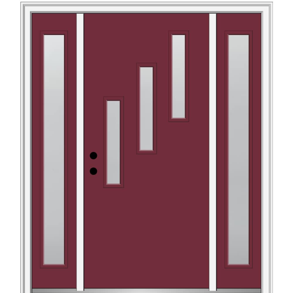 MMI DOOR ZZ347995R 64-in x 80-in x 4-9/16-in Fiberglass Pulse lite Right-hand inswing Burgundy Painted Prehung Front Door with Sidelights with Brickmould Insulating core