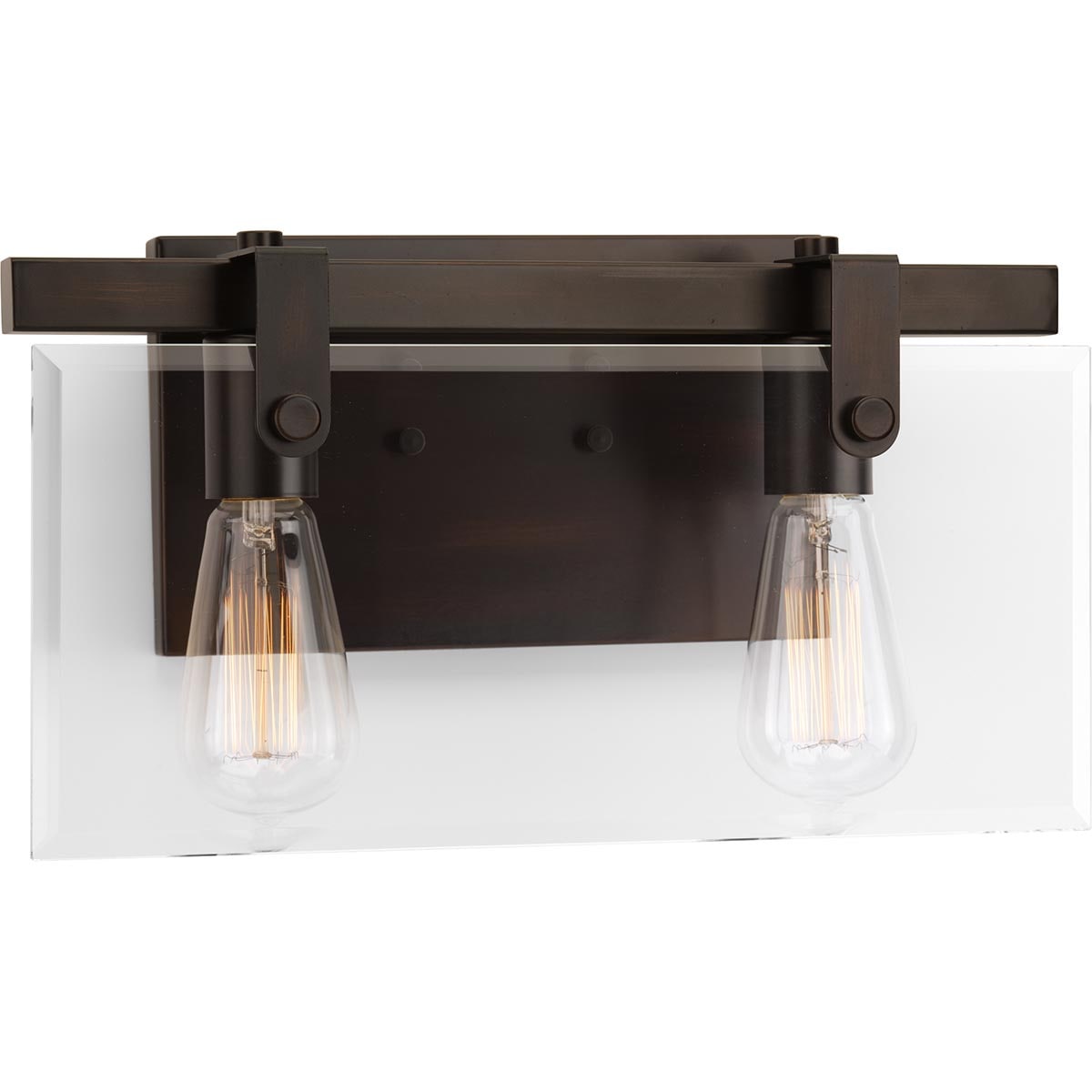 Antique Bronze 2-Light Bath & Vanity with Beveled Glass Shade