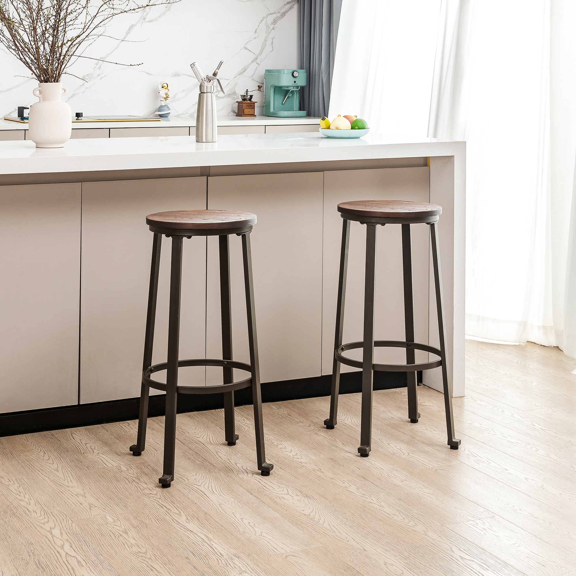 Glitzhome Set of 2 29.92-in H Bar height Wood Backless Bar