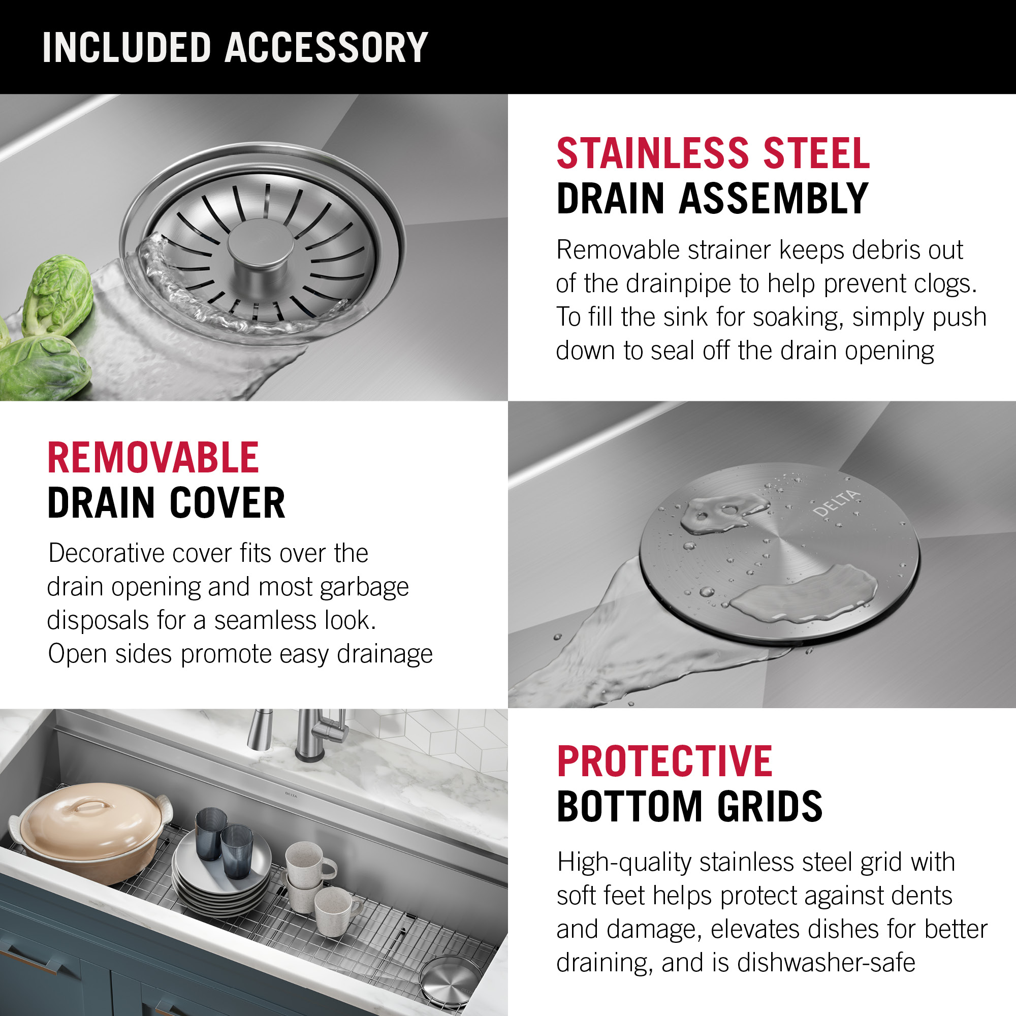 Delta Rivet 45" Stainless Steel Undermount Workstation Kitchen Sink