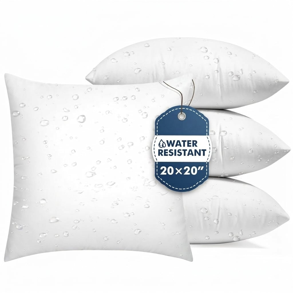 Phewnyzo Pack of 4 Water Resistant 20 x 20 Outdoor Pillow Inserts Recycled Microfiber Filling Decorative Cushion Pads for Patio Sofa Bed Garden #LPW0515W091
