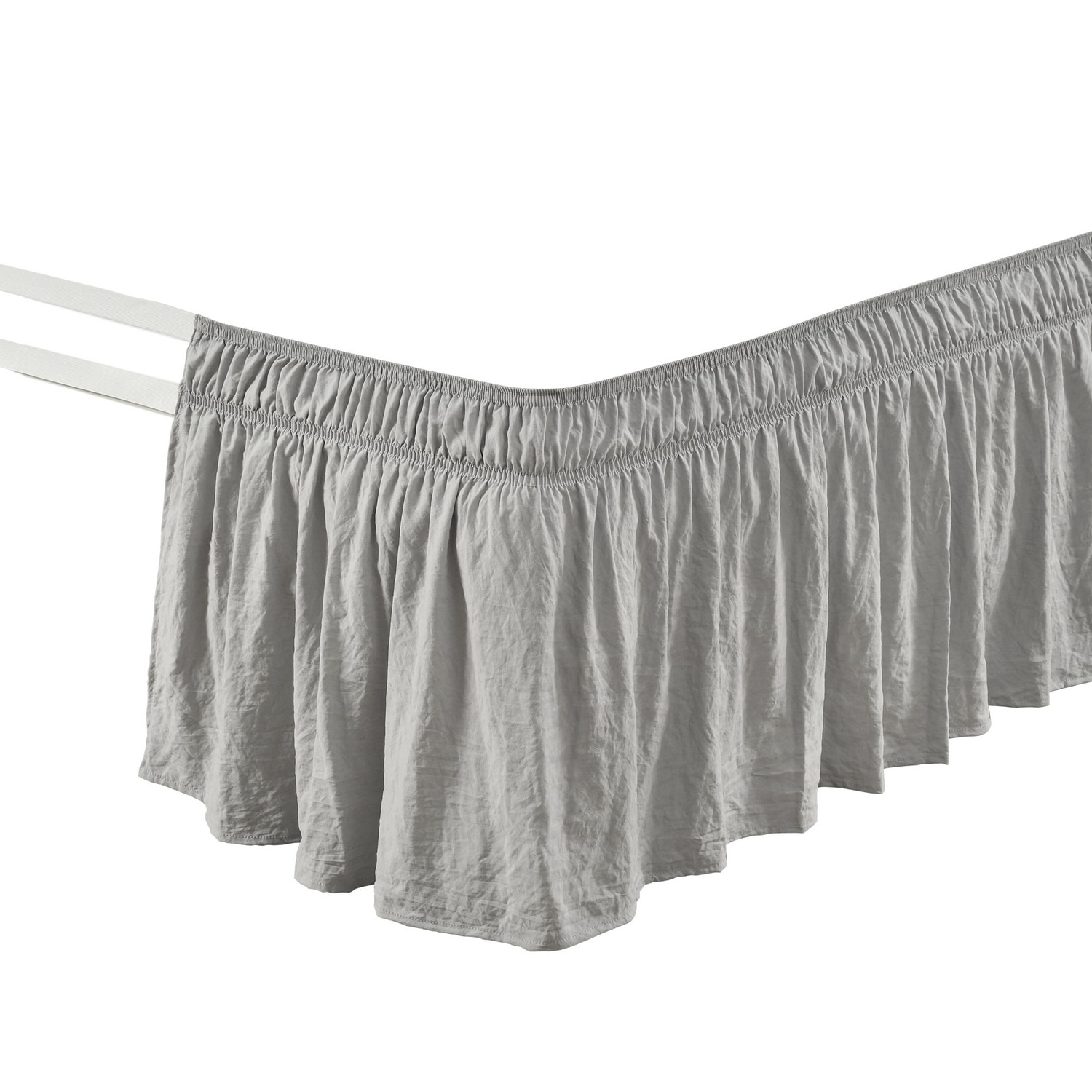 Light Gray Ruched Ruffle Elastic Easy Wrap Around Bed Skirt