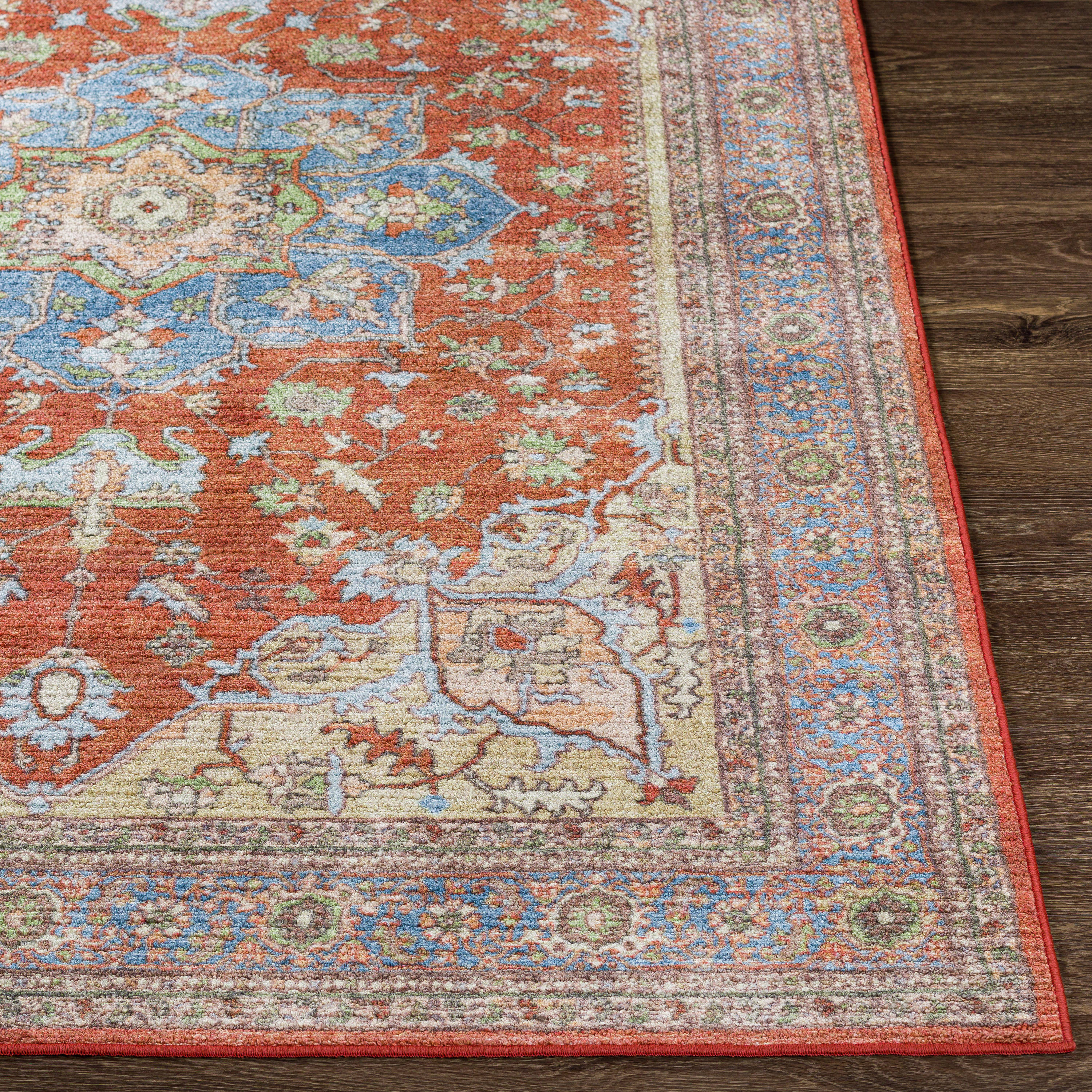 Elegant Red Synthetic 6'7" x 9' Easy-Care Rug