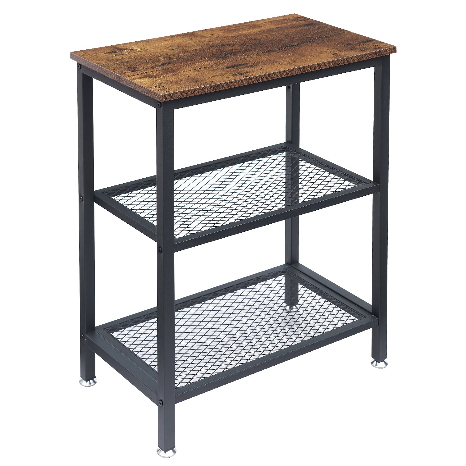 Vecelo LOE-XF-NT06-BRN 30 inches Nightstand with 3 Tier Storage Shelf End Side Tables for Bedroom Living Room Brown