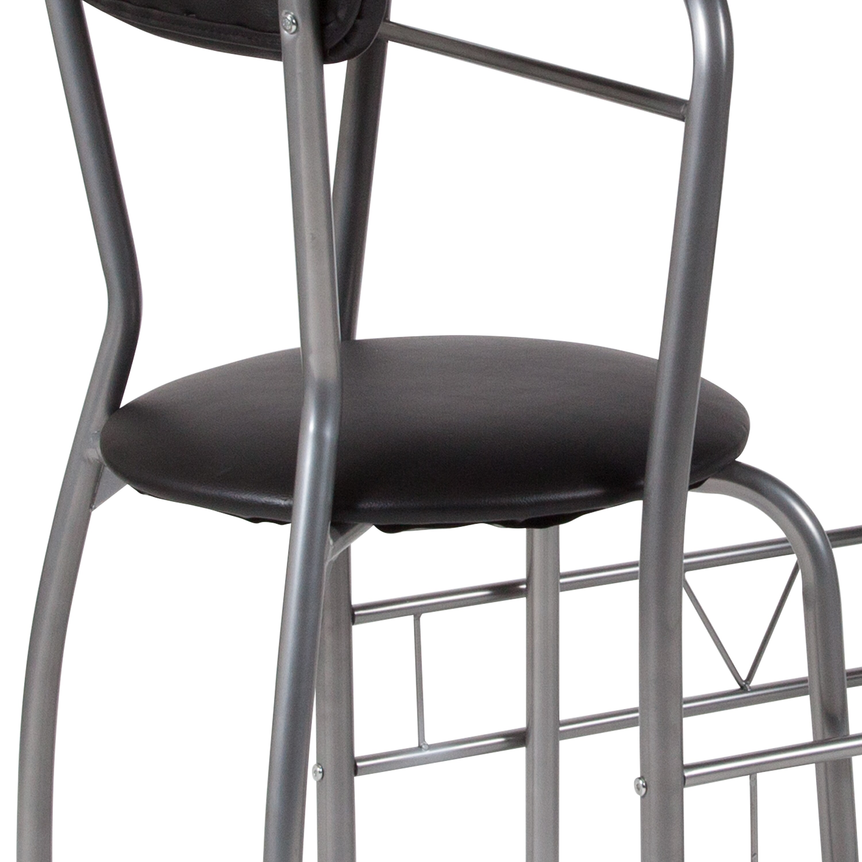 Black Metal and Glass 3-Piece Bistro Set with Vinyl Chairs