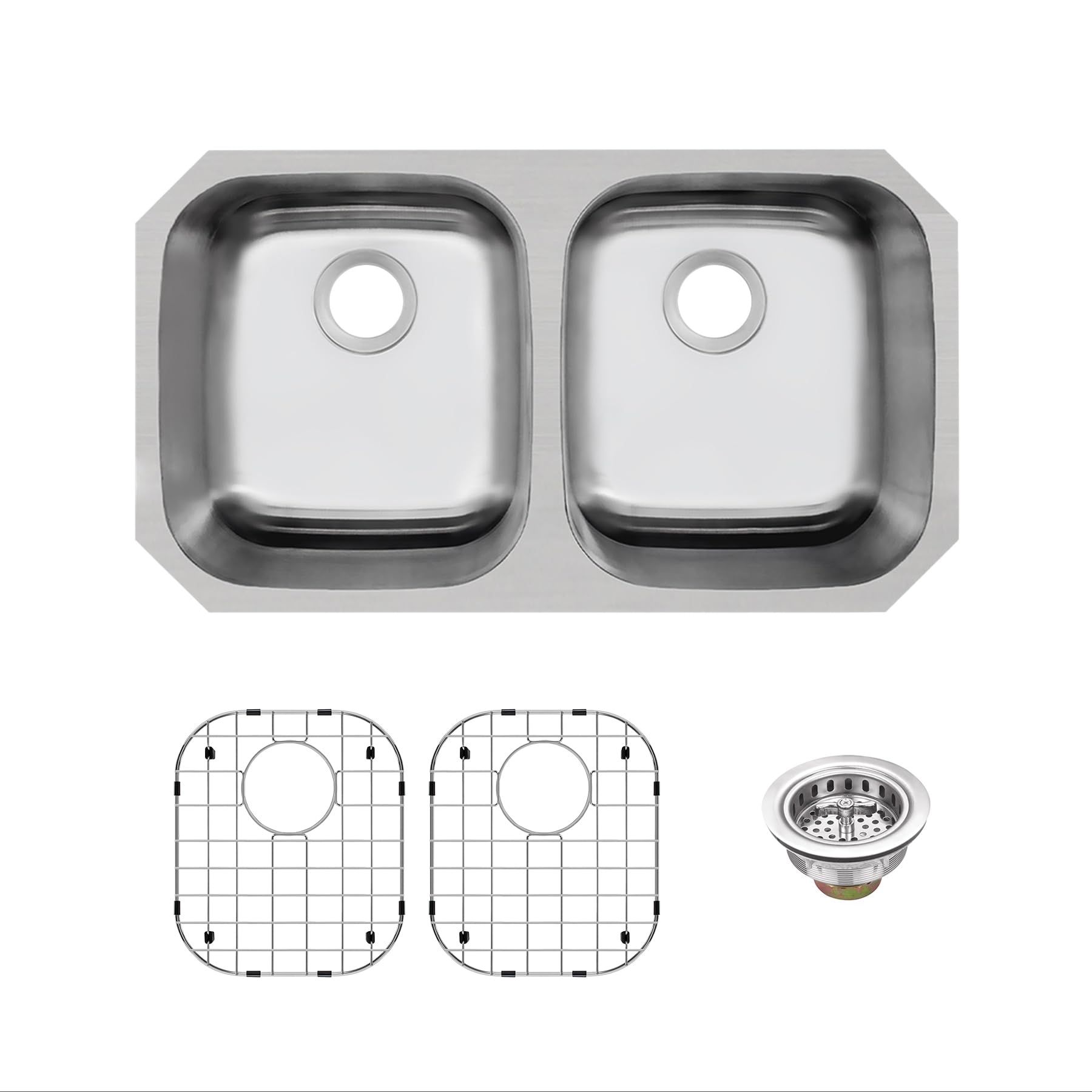 Curate Undermount 32-in L x 18.5-in W Stainless Steel 50/50 Double Bowl 16-Gauge Kitchen Sink Bottom Grids and Strainer Included