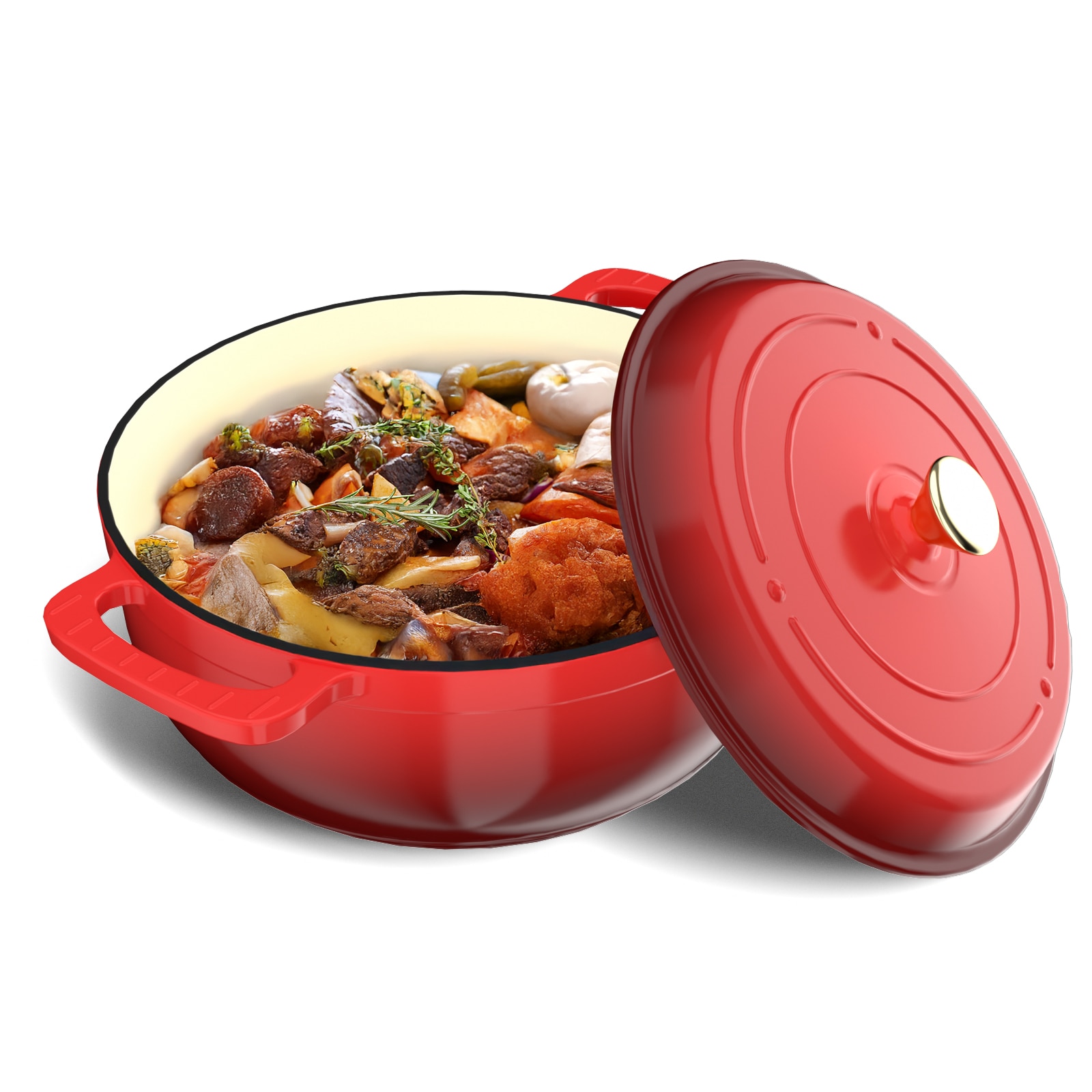 ROVSUN 7.5QT Round Dutch Oven Safe Up to 500 F/Enameled Cast Iron Dutch Oven Pot with Lid and Dual Handles Red