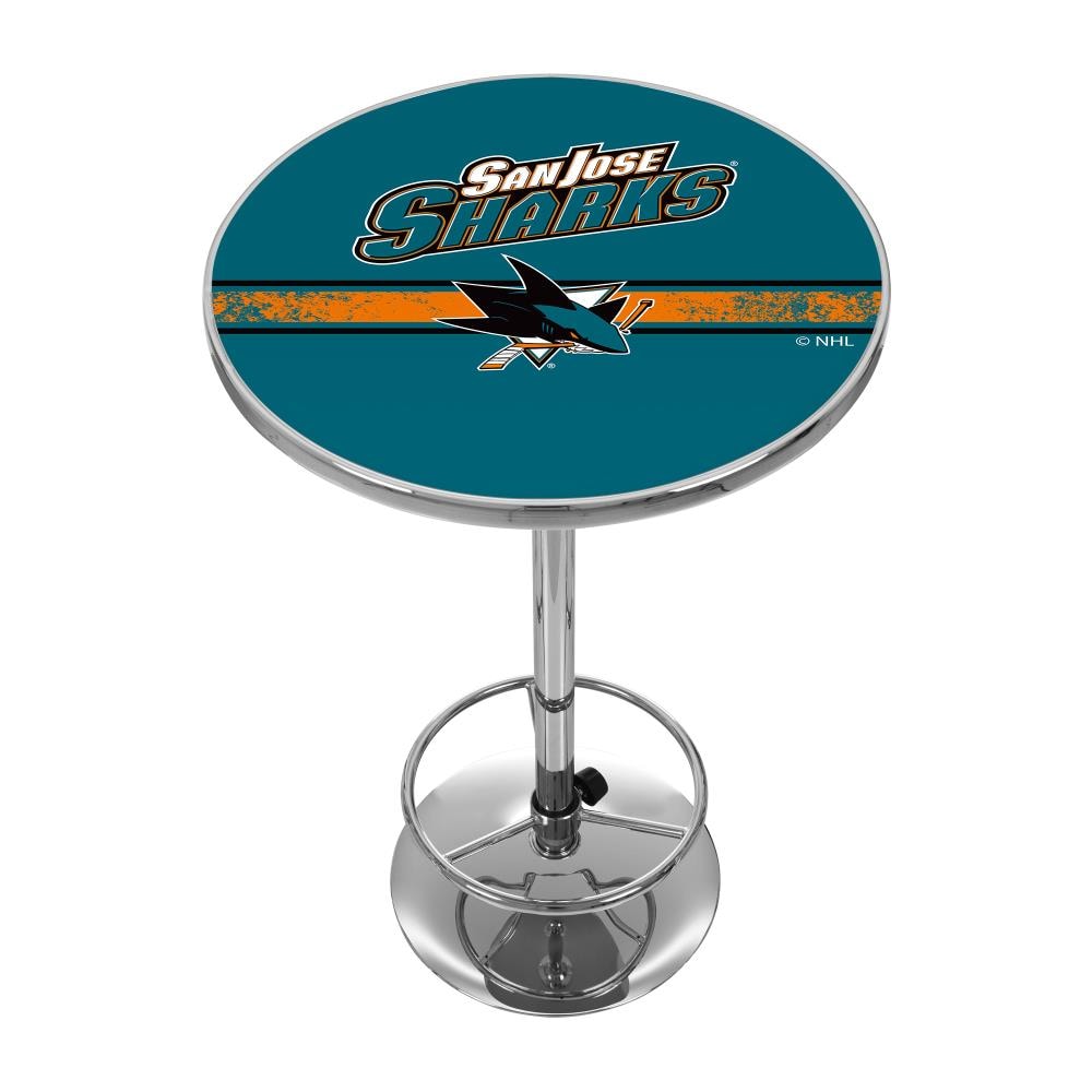 Trademark Gameroom NHL2000-SJS2 San Jose Sharks Pub Tables Chrome Round Traditional Bar Table, Composite with Metal Pedestal Base 27.375-in L x 42-in H