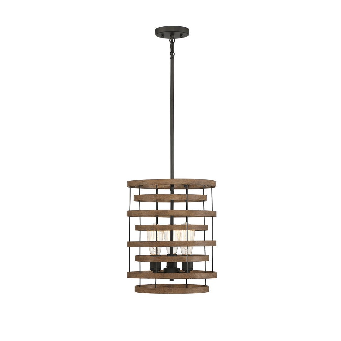  LW-SH640805 3-Light Natural Walnut with Black Accents Transitional Geometric Hanging Pendant Light