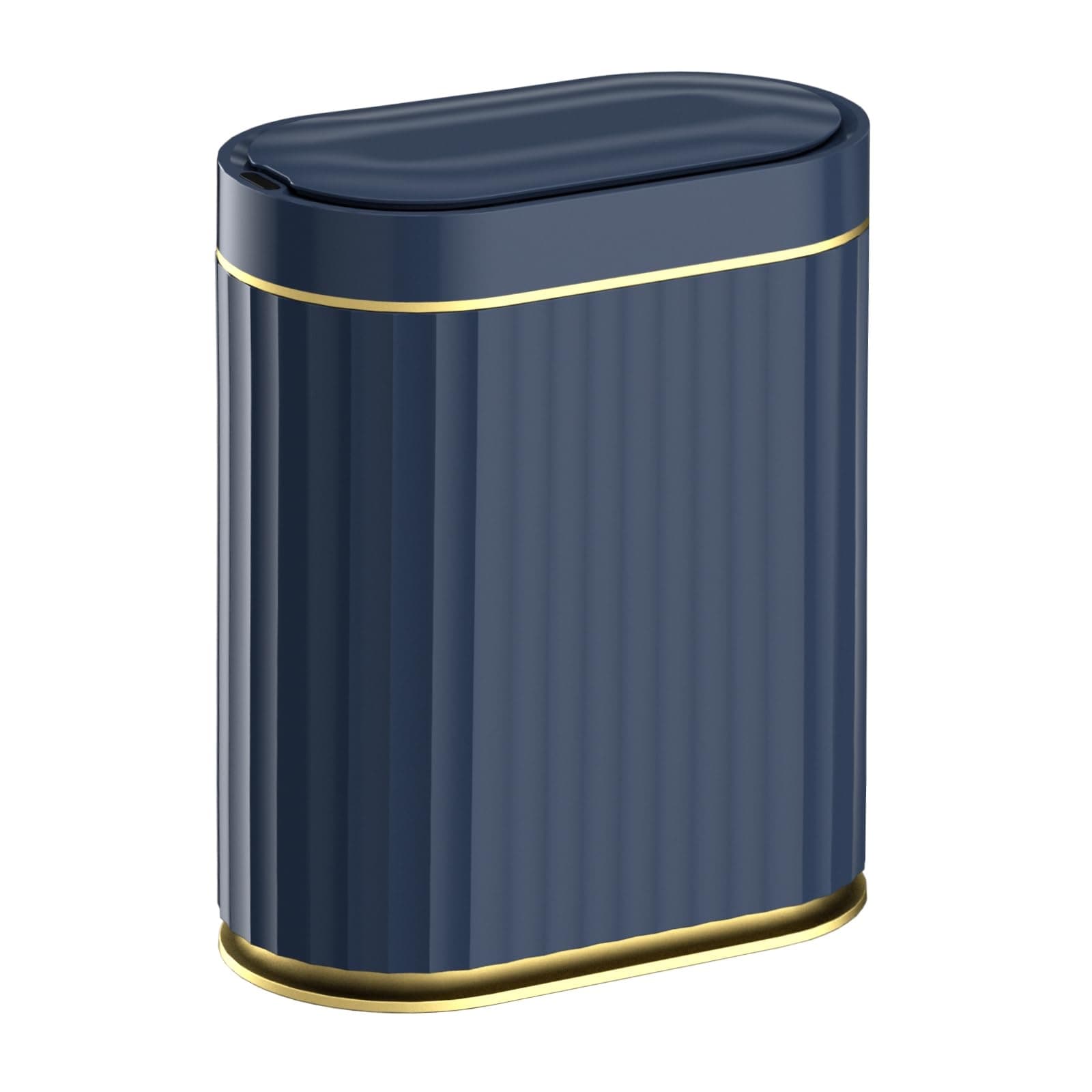 ITOPFOX  2 Gallon Slim Motion Sensor Trash Can Waterproof Automatic Lid Space Saving 7.5L Blue Gold Quiet Odor Lock Bathroom Office Bedroom 1 Piece