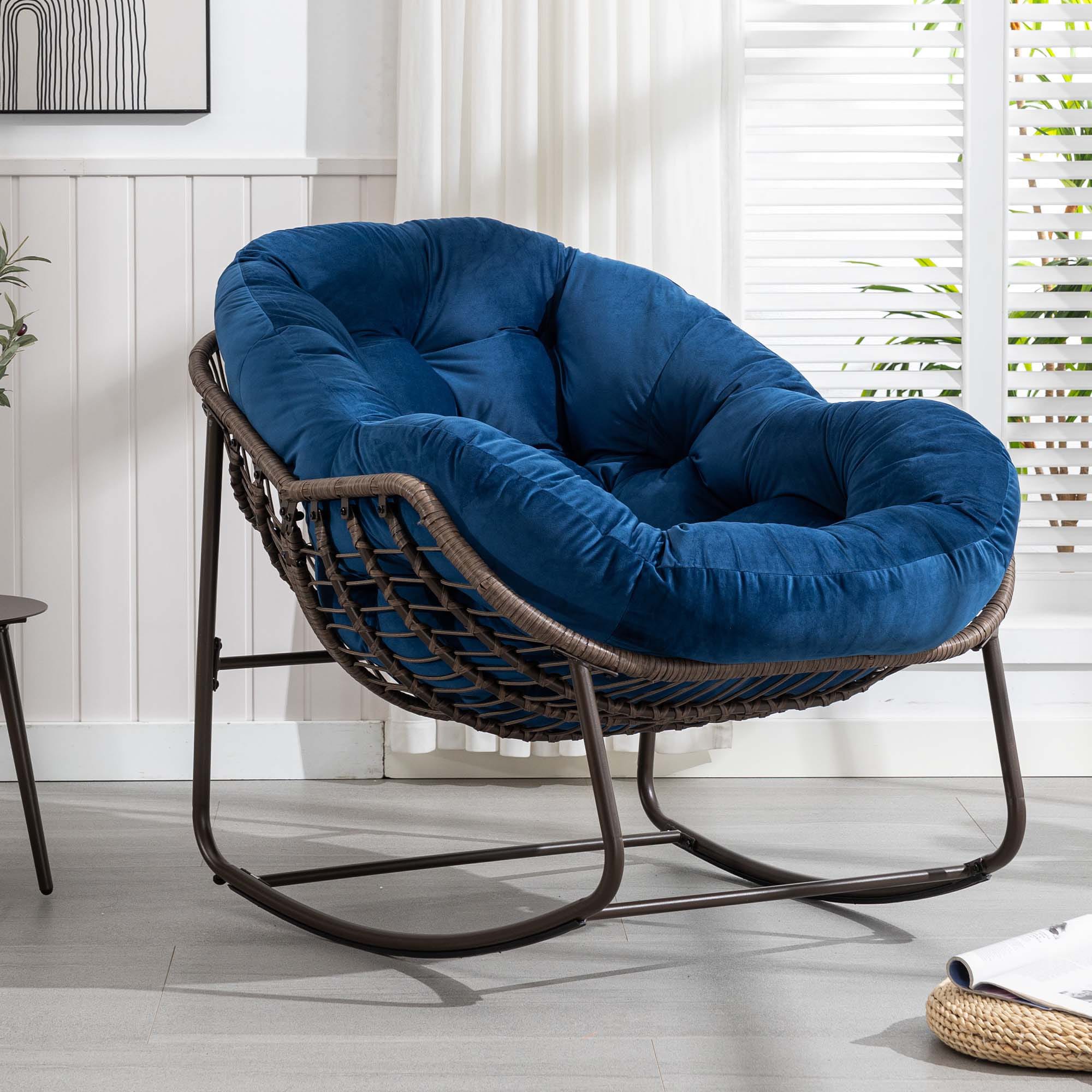 Fun Orange FUN25YZ18 Farmhouse Blue Swivel Rocking Chair
