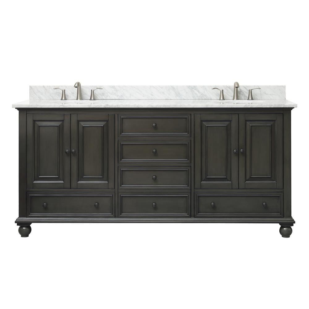 Avanity THOMPSON-VS72-CL-C Thompson 73-in Charcoal Glaze Undermount Double sink Bathroom Vanity with Carrera White Natural marble Top