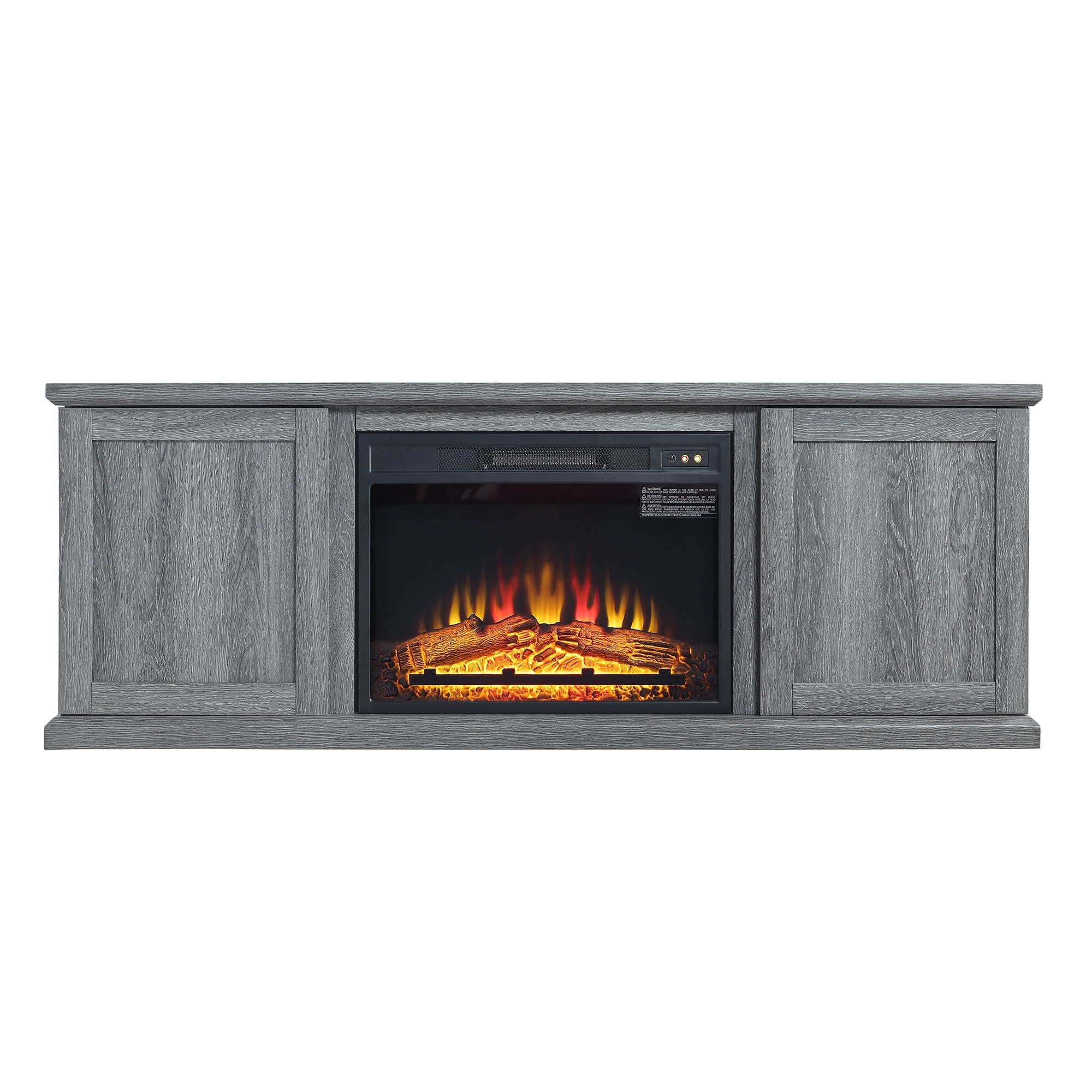 Manhattan Comfort FP3-GY 60-Inches W Grey TV Stand with Fan-forced Flat wall Electric Fireplace with Remote Control Included