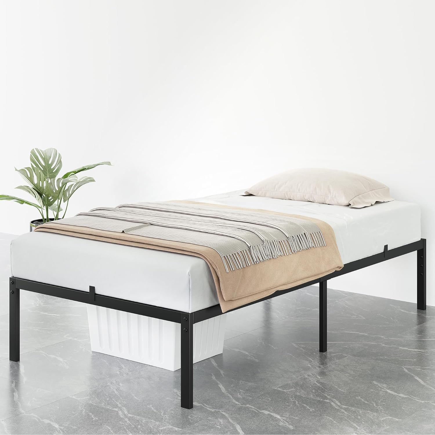 Qeetex LHF-BED-PHO-0YIOC2WX 14 Inch Twin Bed Frame Twin Size Metal Platform Bed Frame with Storage Under Bed Sturdy Structure Easy Assembly No Box Spring Needed Noise Free Black