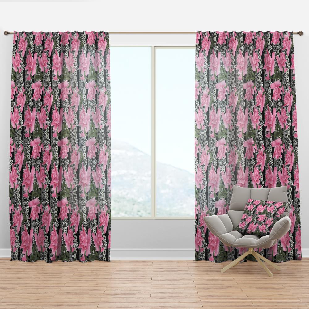 Designart CTN17594-52-90 90-Inches Pink Floral Room darkening Thermal lined Rod pocket Single curtain panel