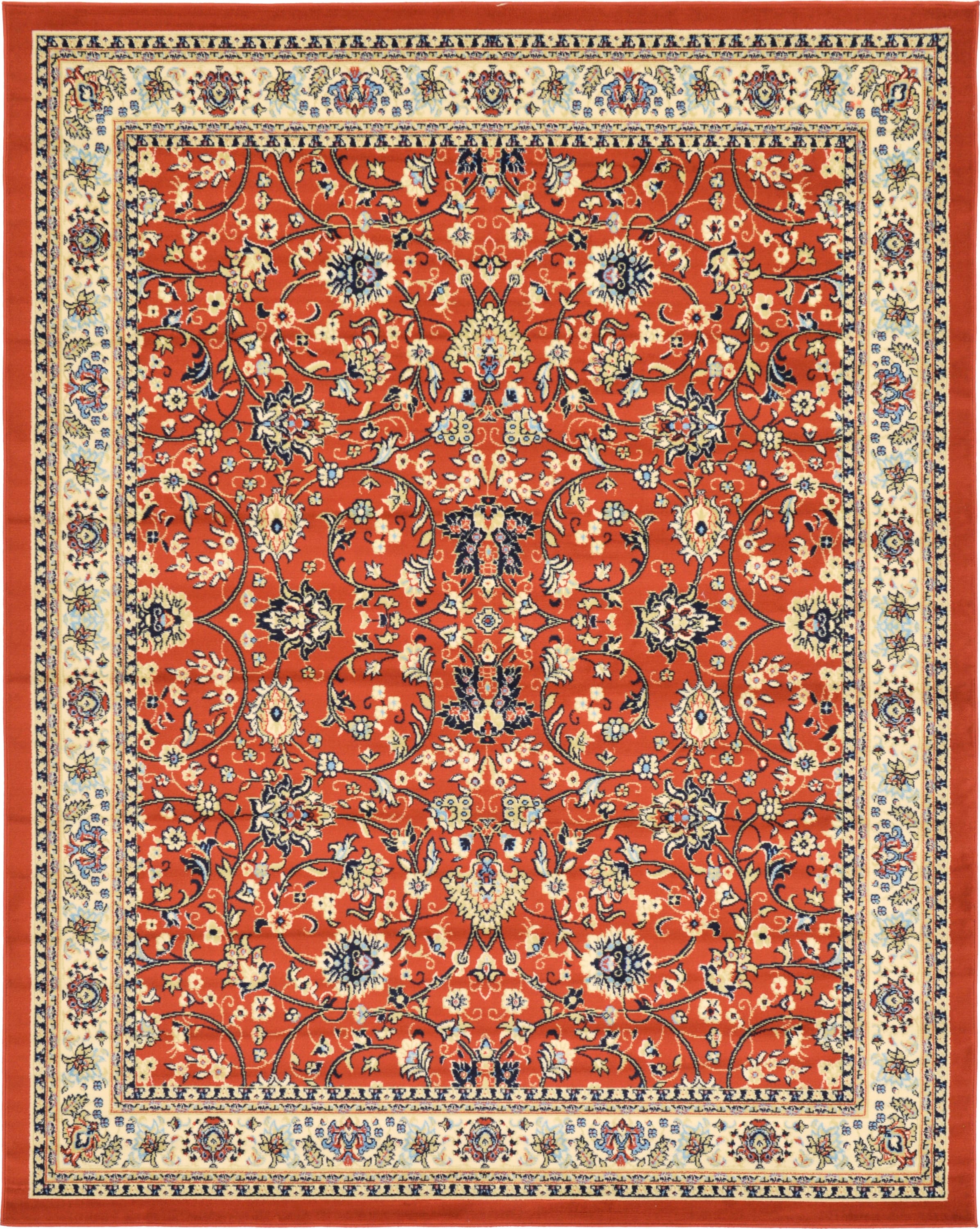 Unique Loom 3122729 Washington Sialk Hill 8 x 10 (ft) Loomed Polypropylene Terracotta/Ivory Rectangular Indoor Floral/Botanical Area rug