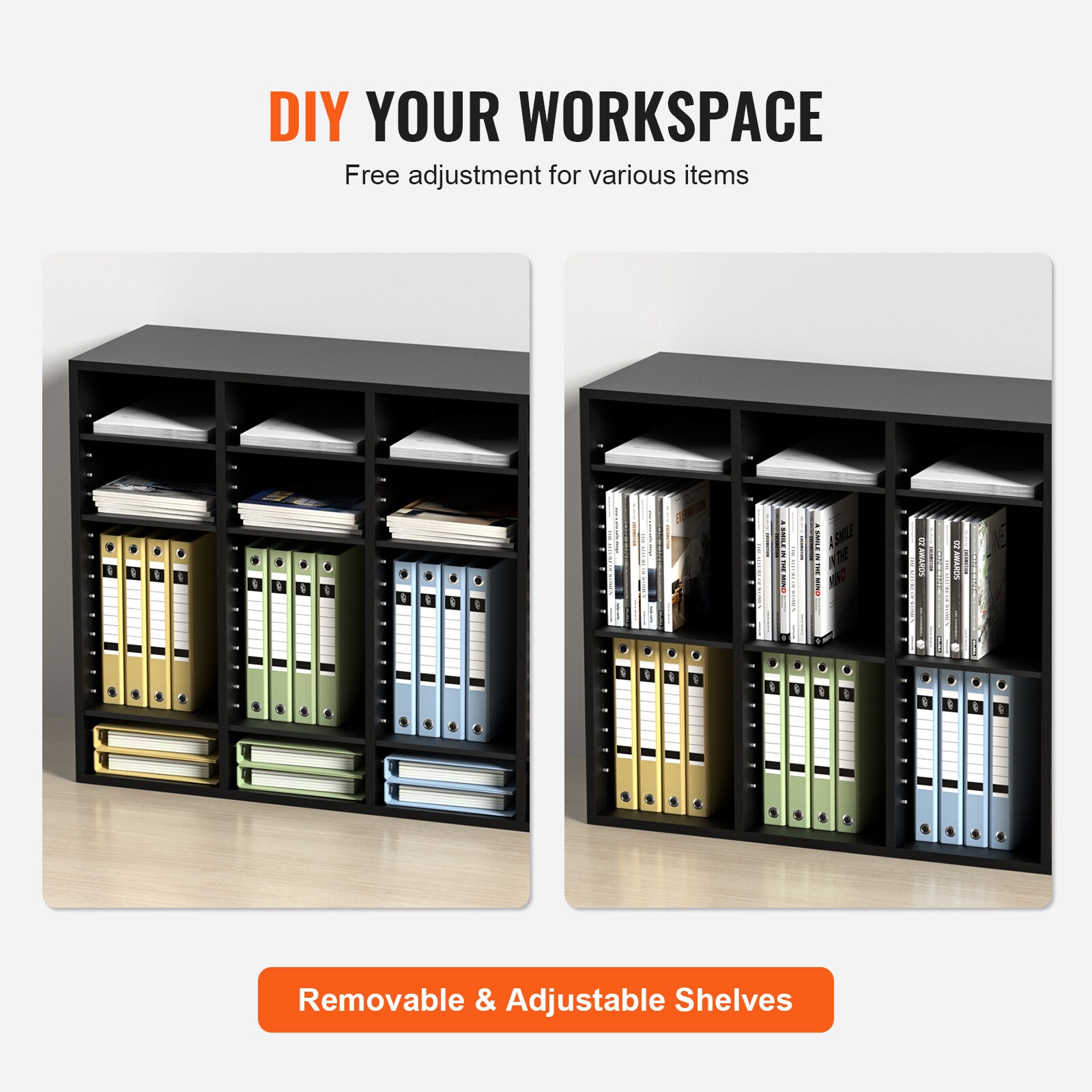 Black 36-Compartment Wood Literature Organizer