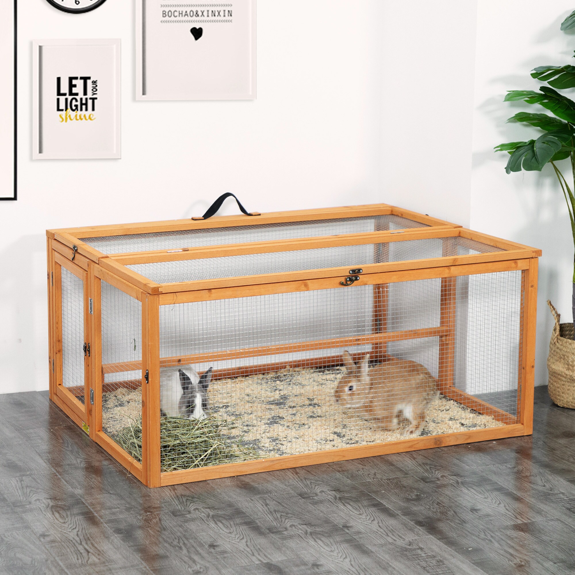 Orange Folding Fir Wood Chicken Coop with Roosting Bar