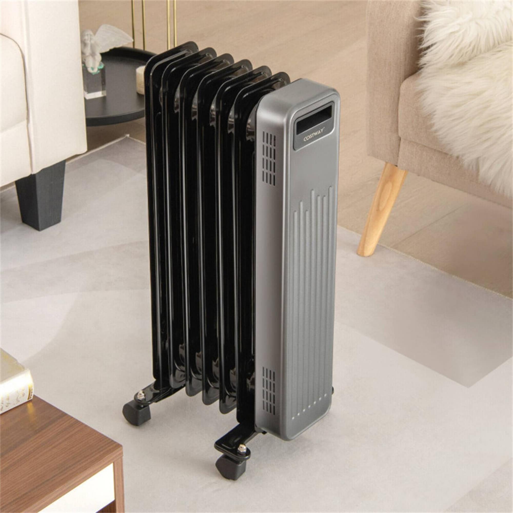 BABOOM Up to 1500-Watt Oil-Filled Radiant Indoor Electric Space Heater with Thermostat and Remote Included #BOM-38US-BK-CO