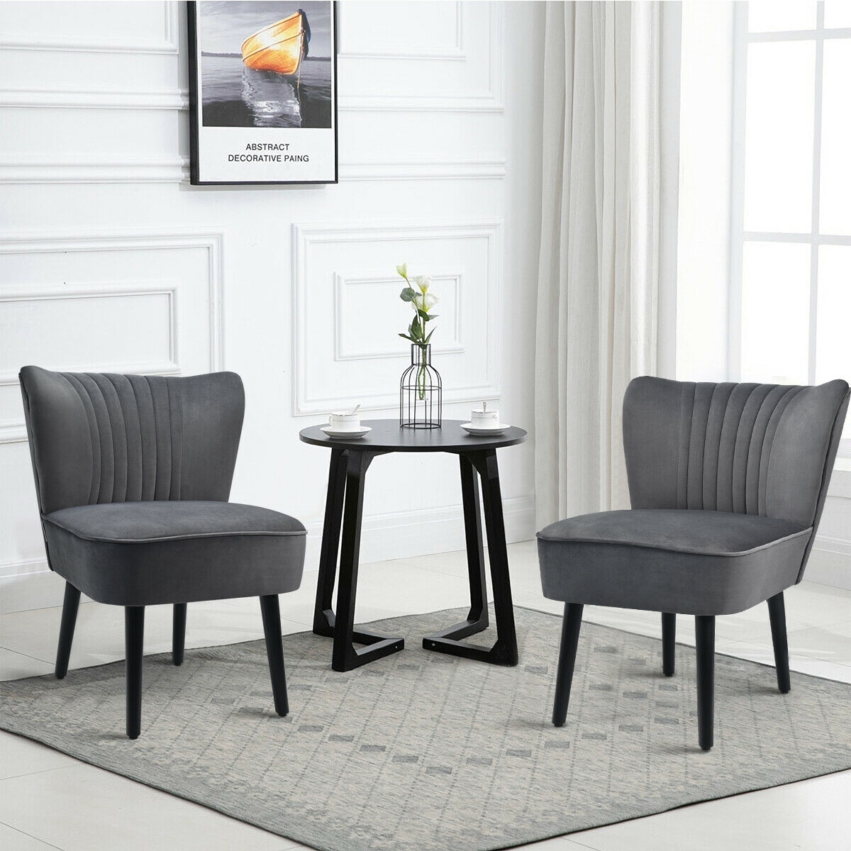 Parsons Gray Velvet Armless Accent Chair with Wood Legs
