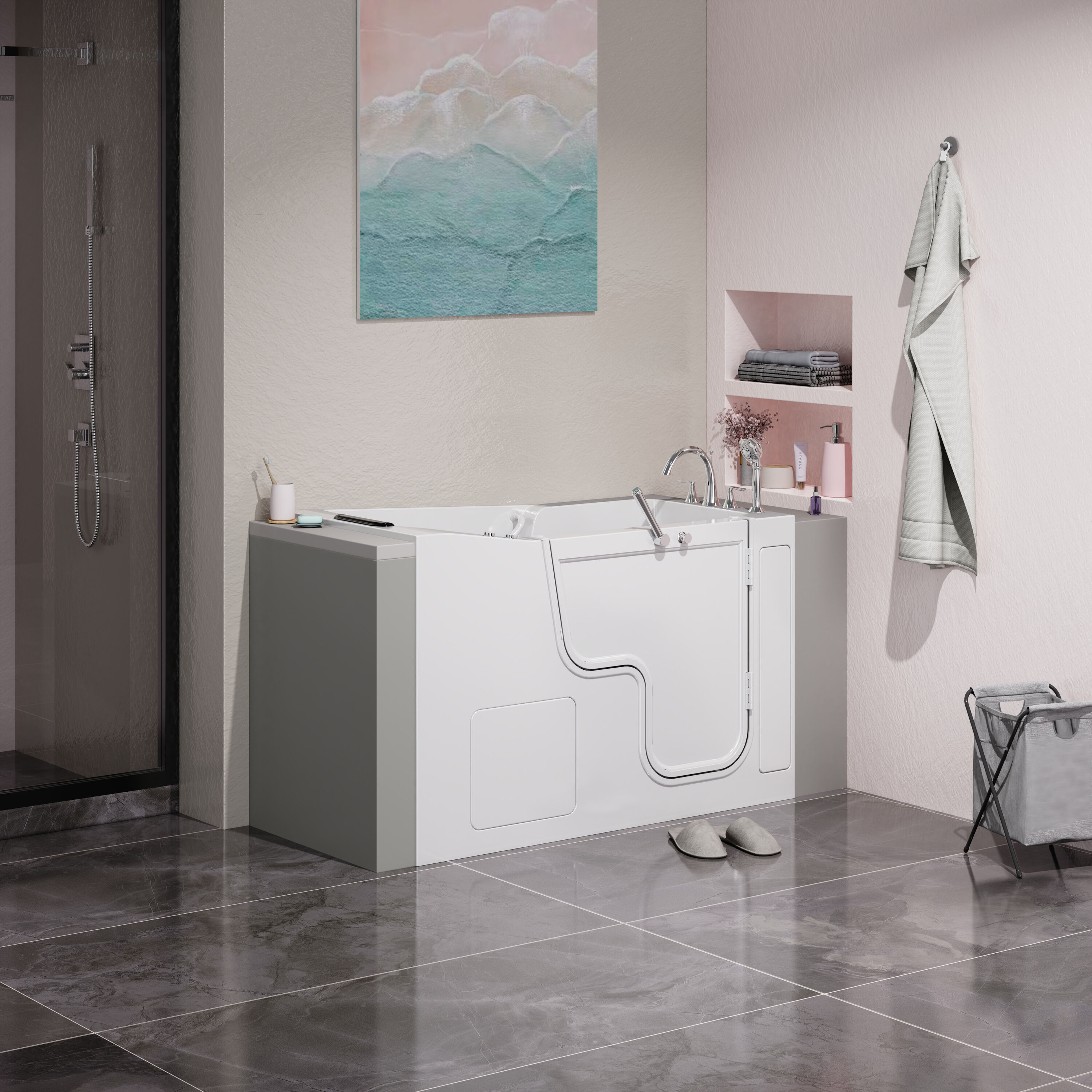 Project Source GT-6037WRH 29.53-in x 59.84-in White Acrylic Rectangular Walk-in Whirlpool tub with Faucet Hand Shower with Drain ( Right Drain )