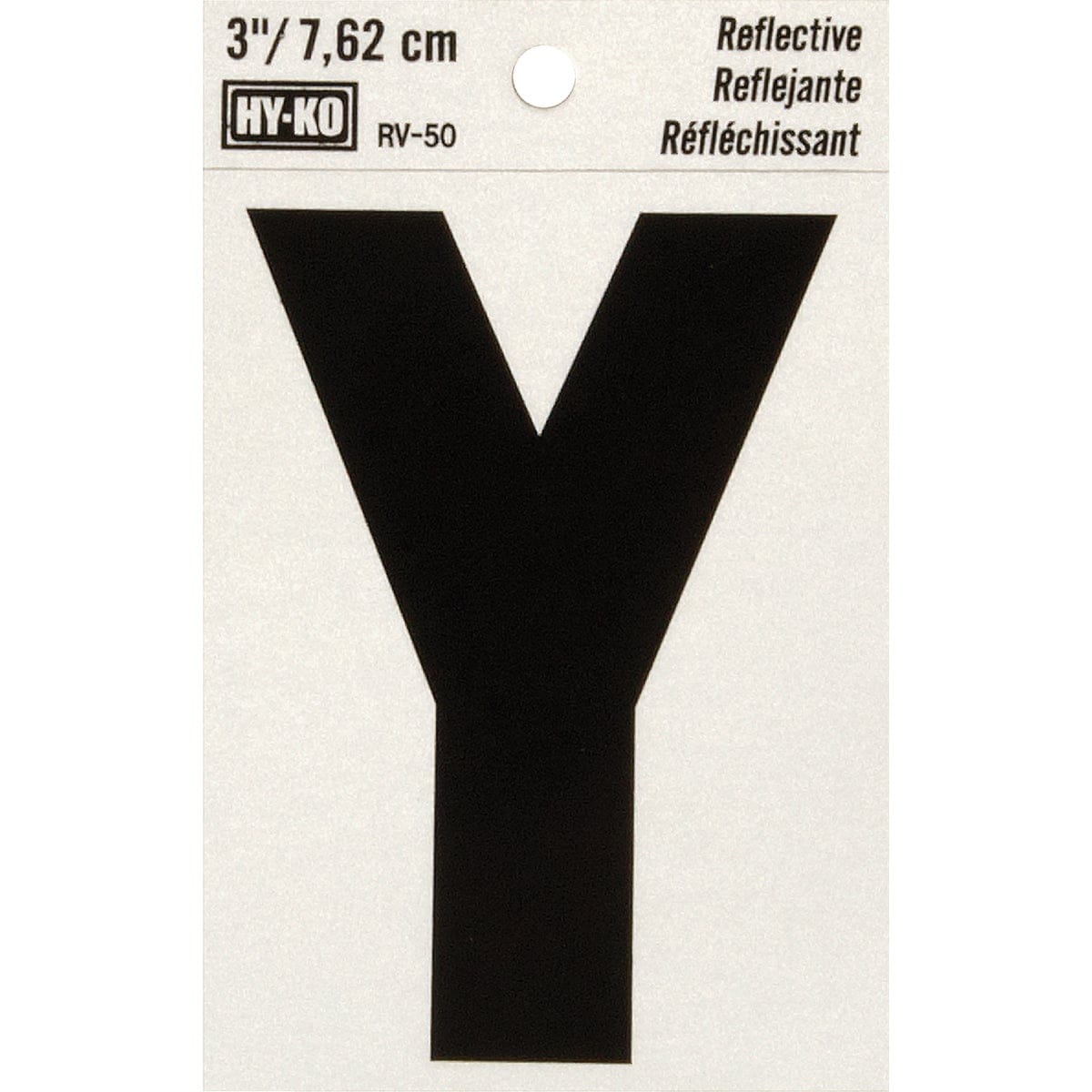 HY-C Hy-Ko 3 in Reflective Vinyl Letter Y Self-Adhesive Black on White Pack of 10