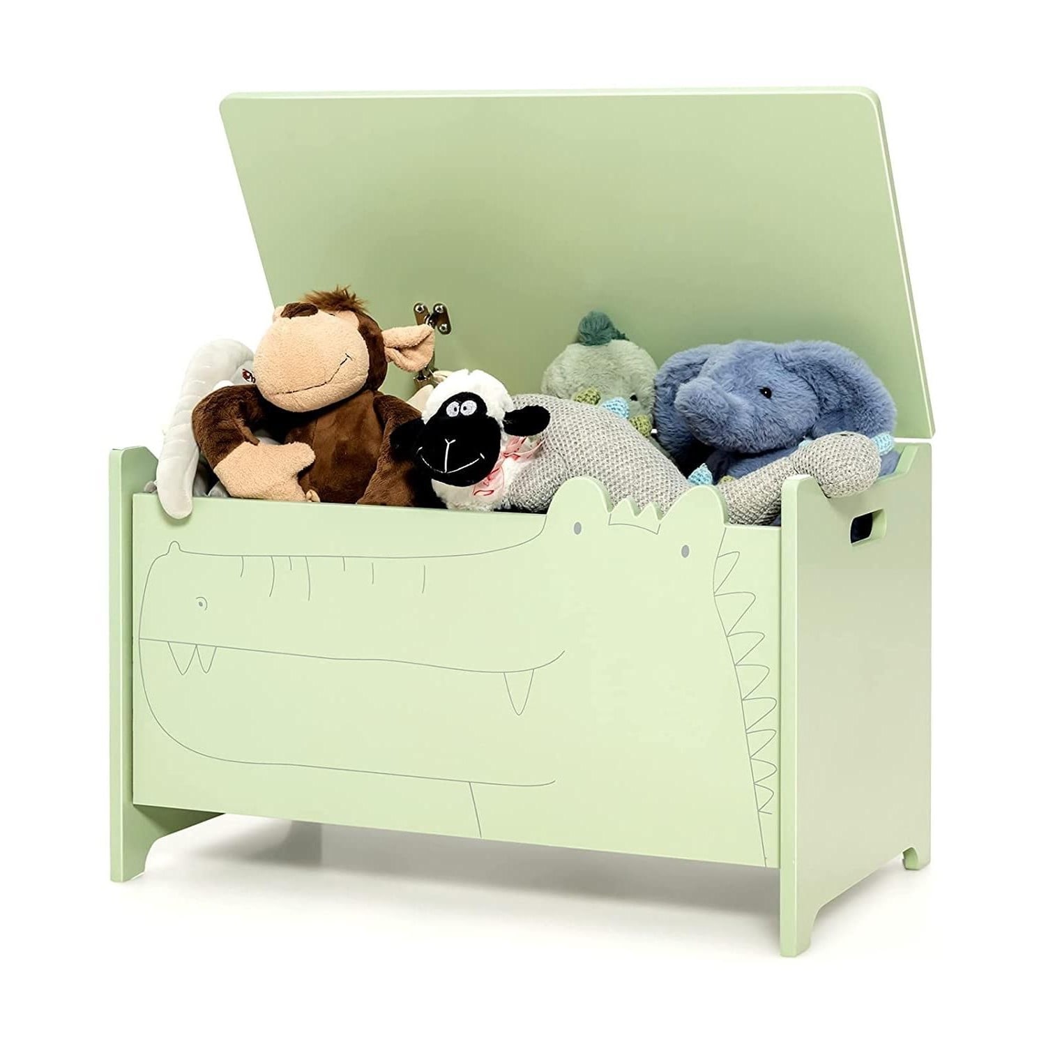 Slickblue Crocodile Toy Box for Kids Bedrooms with Flip-Top Lid and Storage Green/White